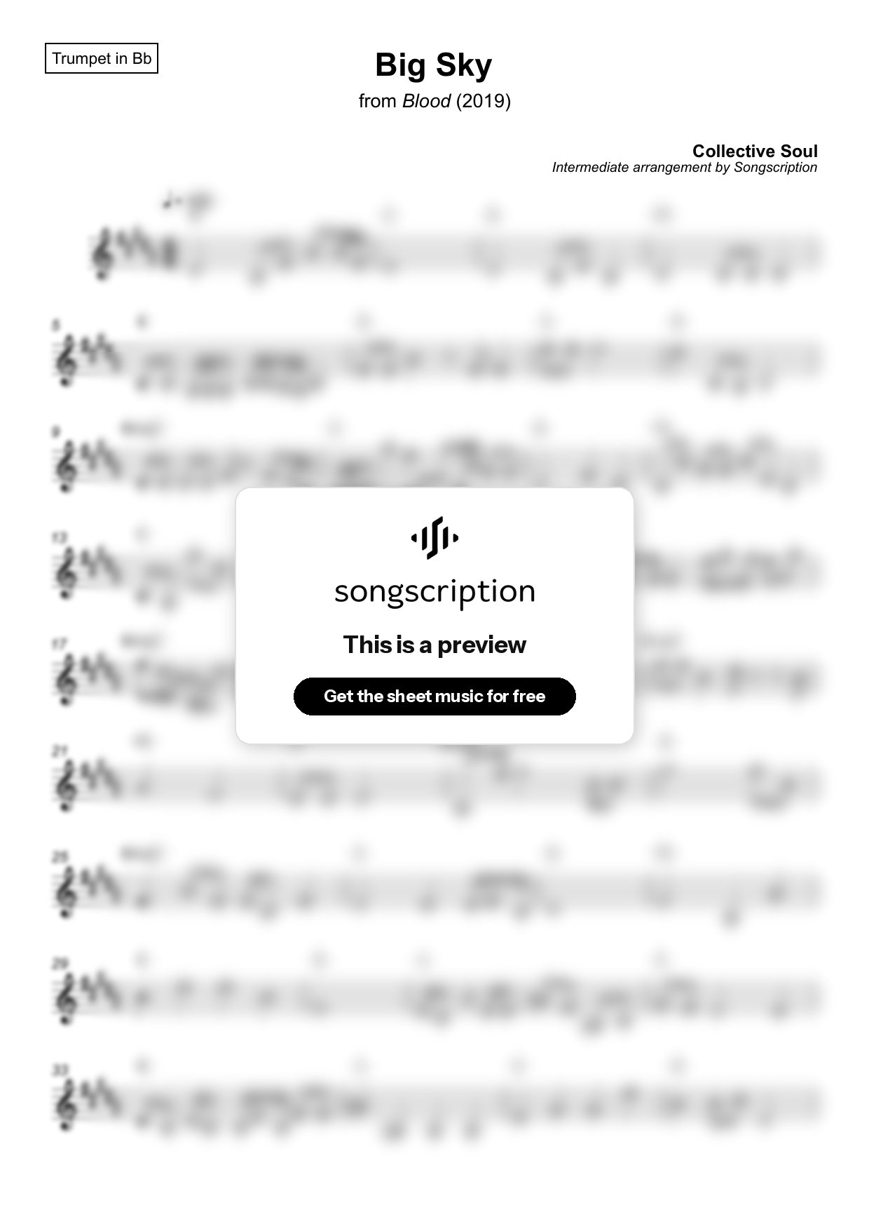 Intermediate Trumpet Sheet Music for "Big Sky" by Collective Soul