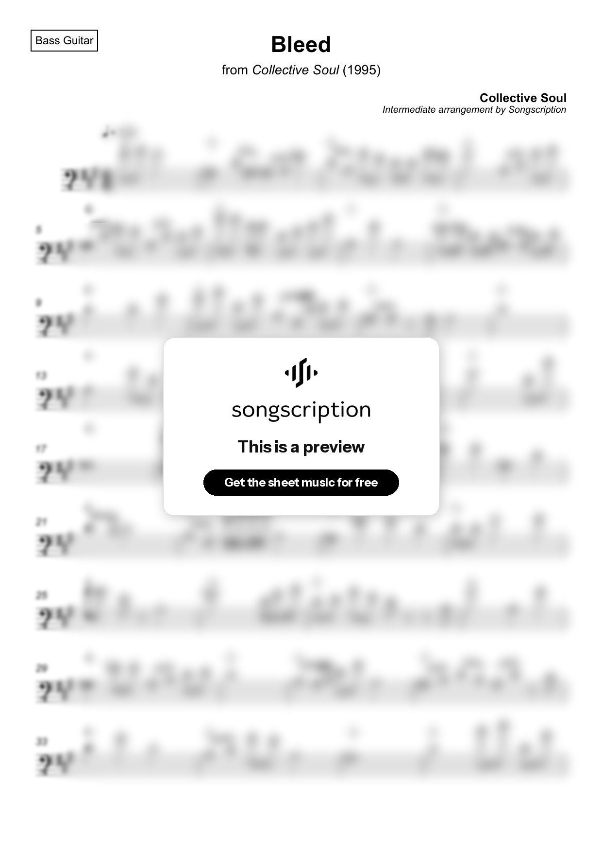 Intermediate Bass Guitar Sheet Music for "Bleed" by Collective Soul