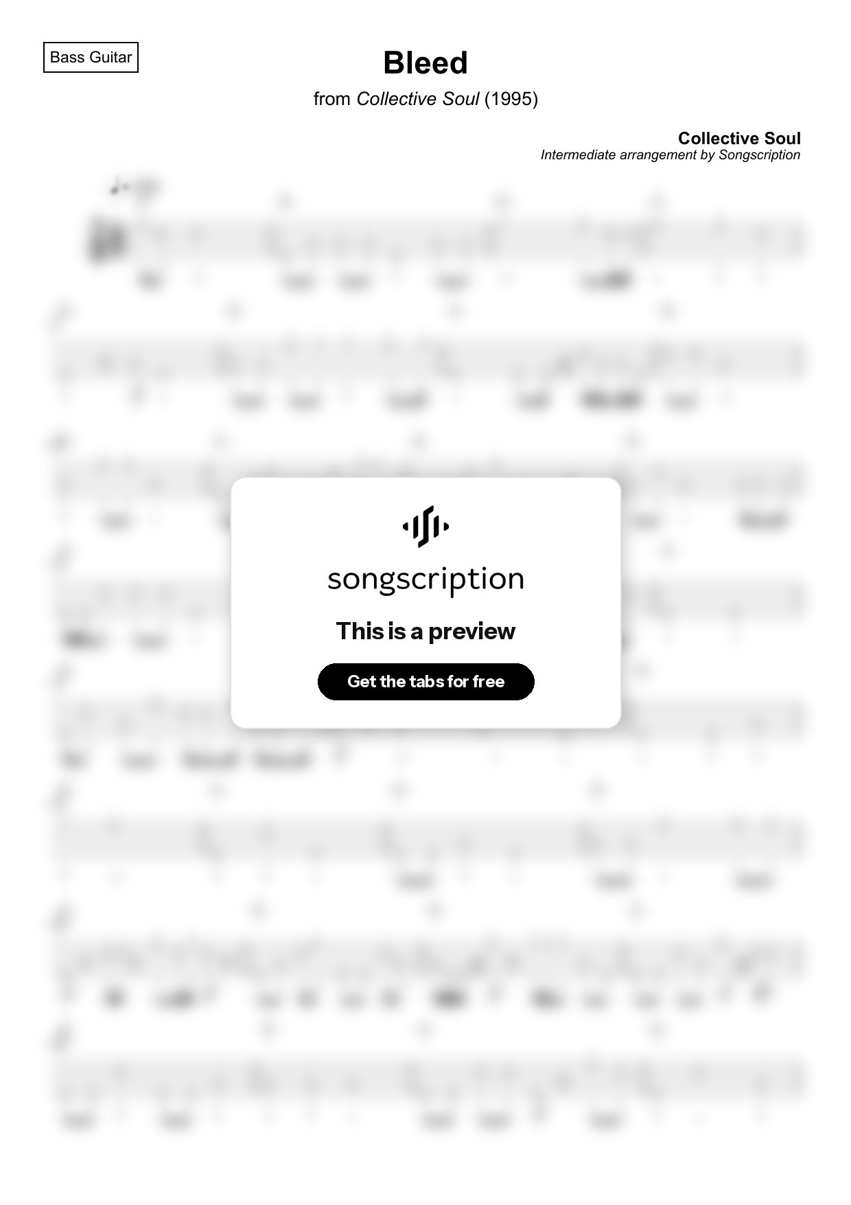 Intermediate Bass Guitar Tabs for "Bleed" by Collective Soul