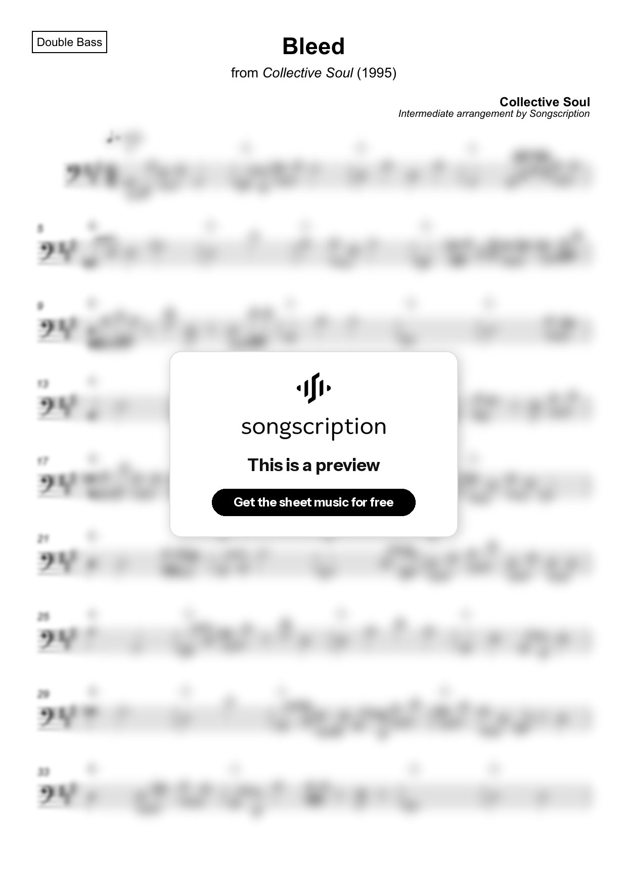 Intermediate Double Bass Sheet Music for "Bleed" by Collective Soul