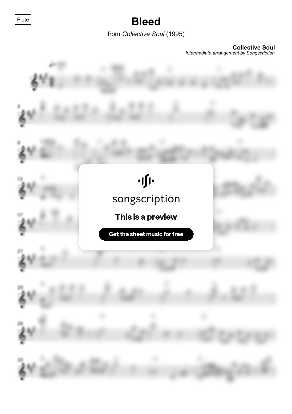 Intermediate Flute Sheet Music for "Bleed" by Collective Soul