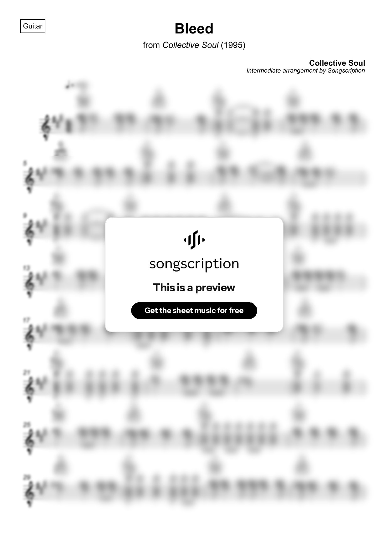 Intermediate Acoustic Guitar Sheet Music for "Bleed" by Collective Soul