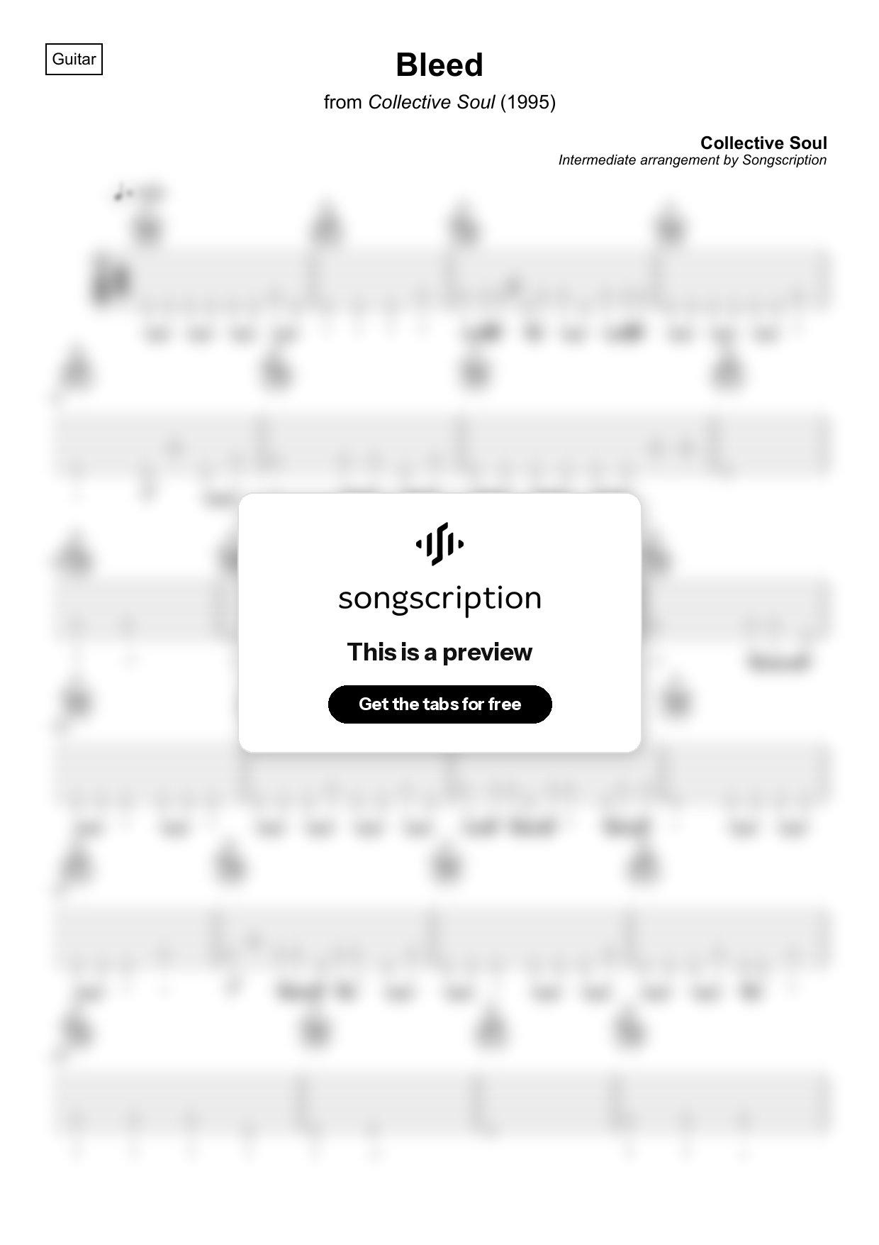 Intermediate Acoustic Guitar Tabs for "Bleed" by Collective Soul