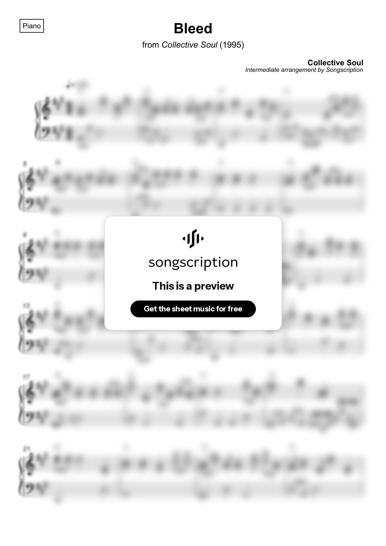 Intermediate Piano Sheet Music for "Bleed" by Collective Soul