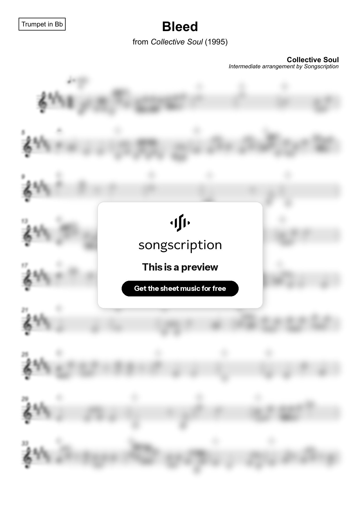 Intermediate Trumpet Sheet Music for "Bleed" by Collective Soul