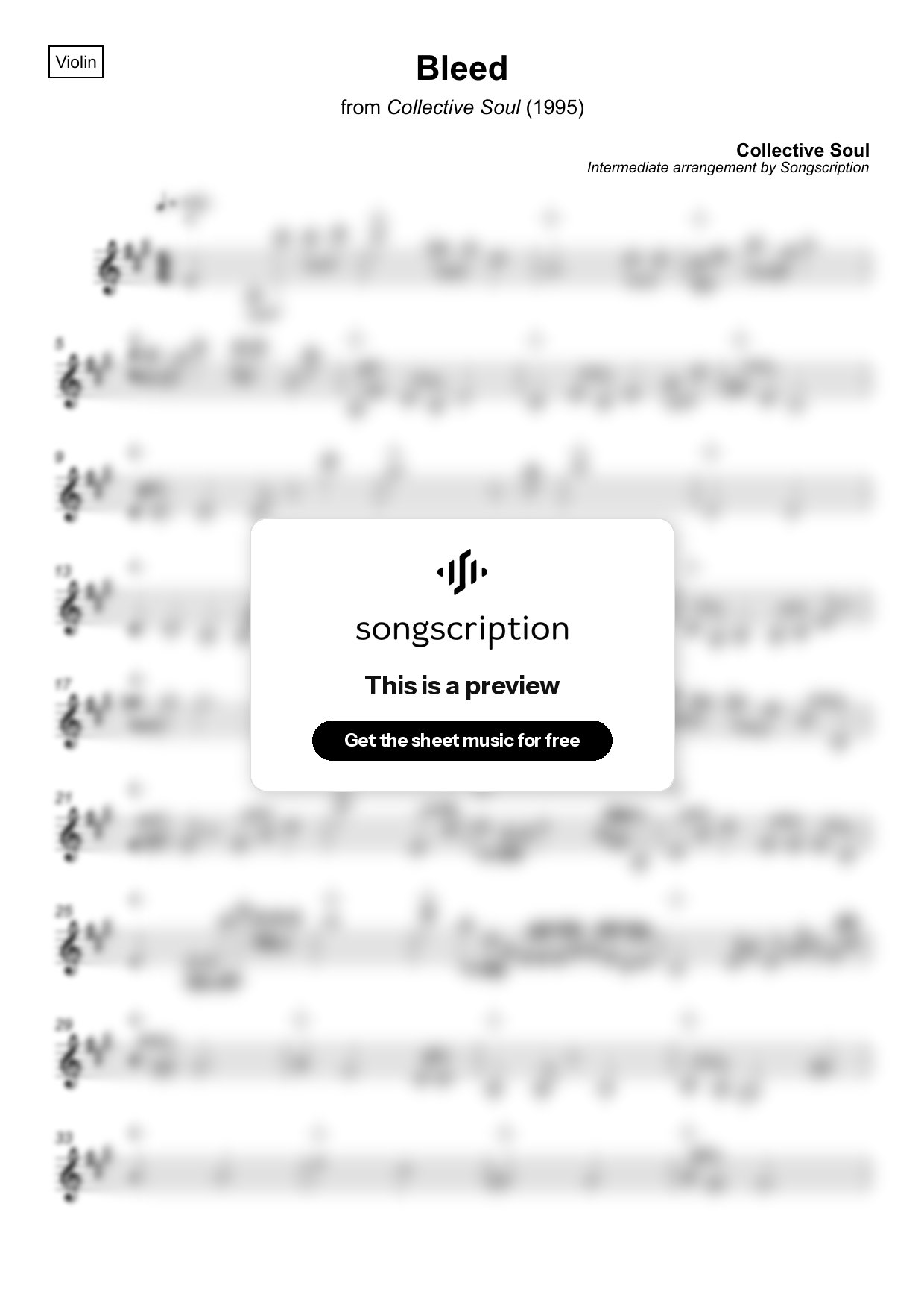 Intermediate Violin Sheet Music for "Bleed" by Collective Soul