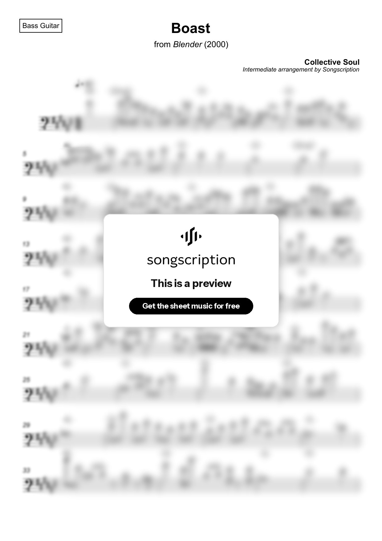 Intermediate Bass Guitar Sheet Music for "Boast" by Collective Soul