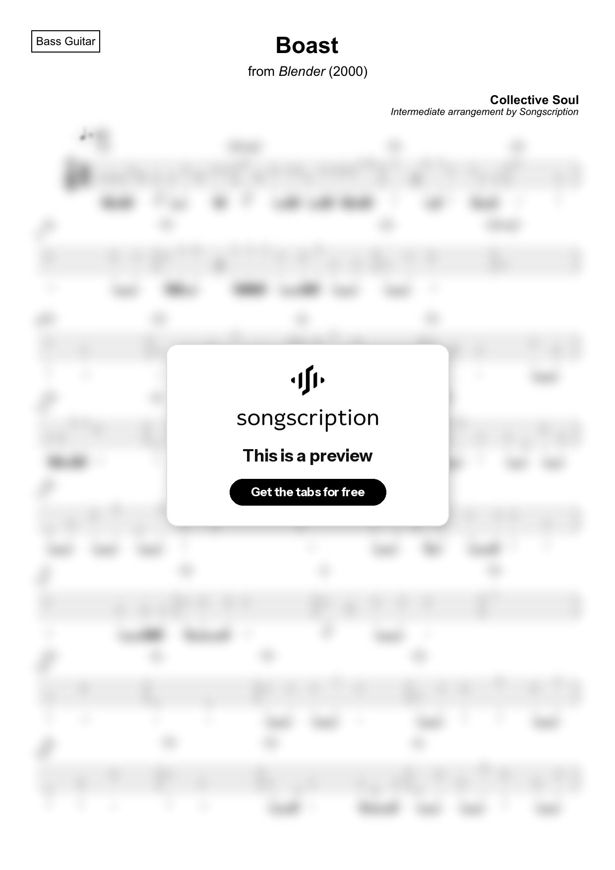 Intermediate Bass Guitar Tabs for "Boast" by Collective Soul