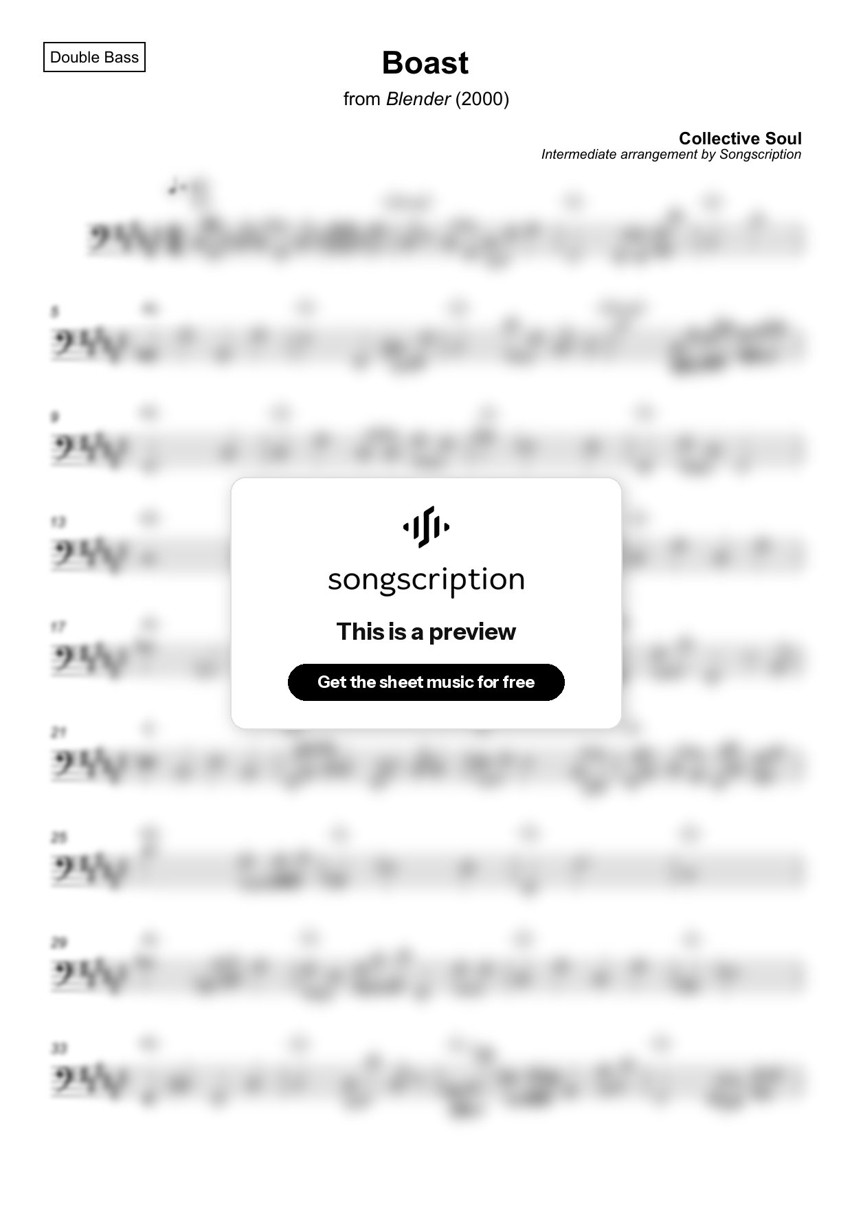 Intermediate Double Bass Sheet Music for "Boast" by Collective Soul