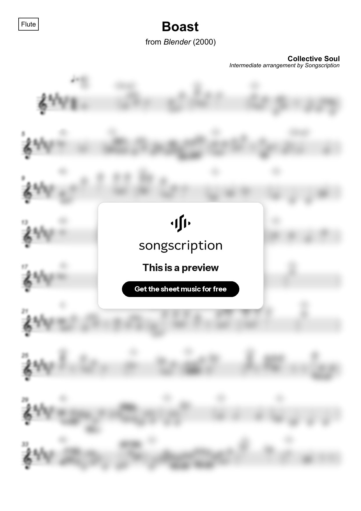 Intermediate Flute Sheet Music for "Boast" by Collective Soul