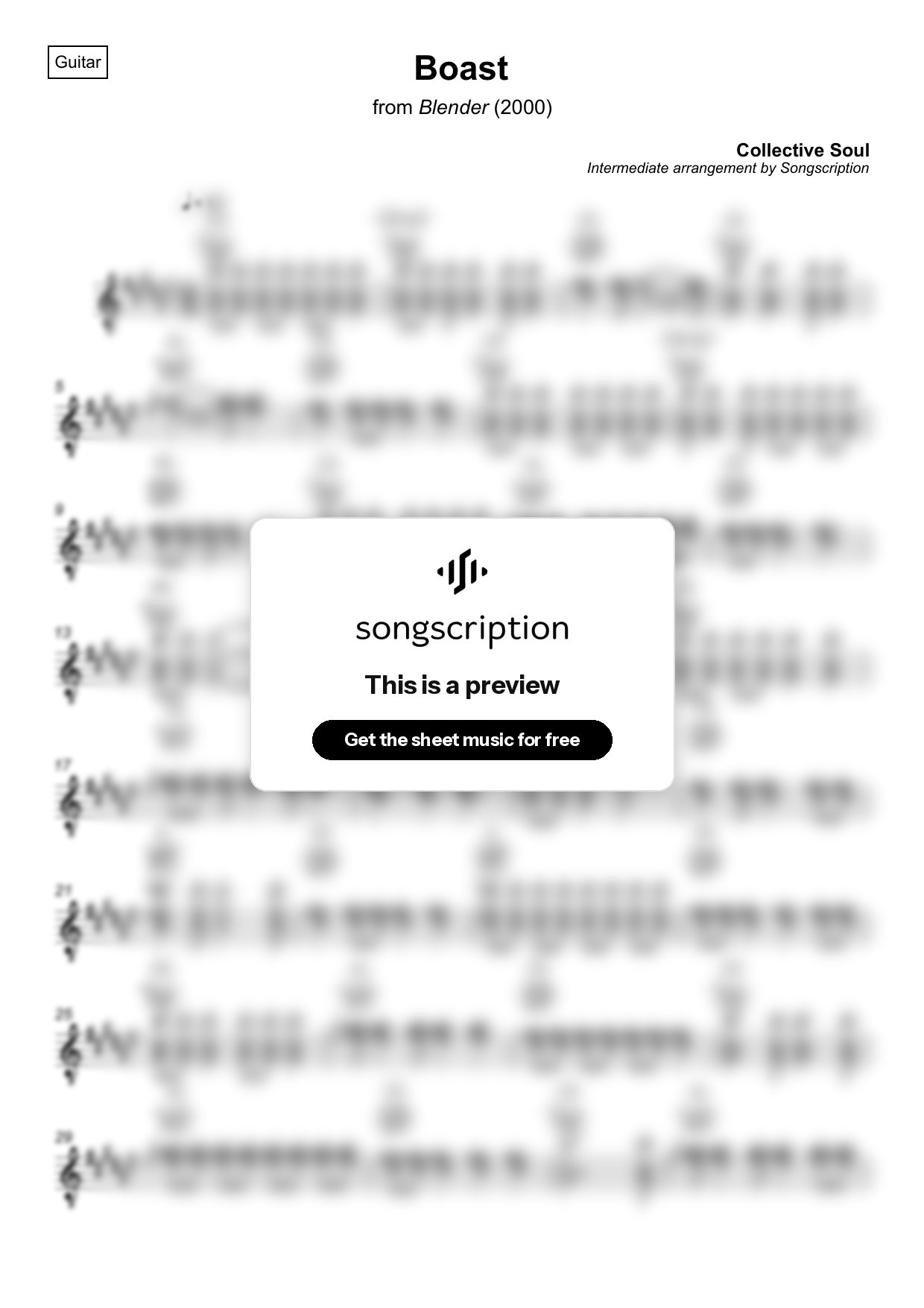 Intermediate Acoustic Guitar Sheet Music for "Boast" by Collective Soul