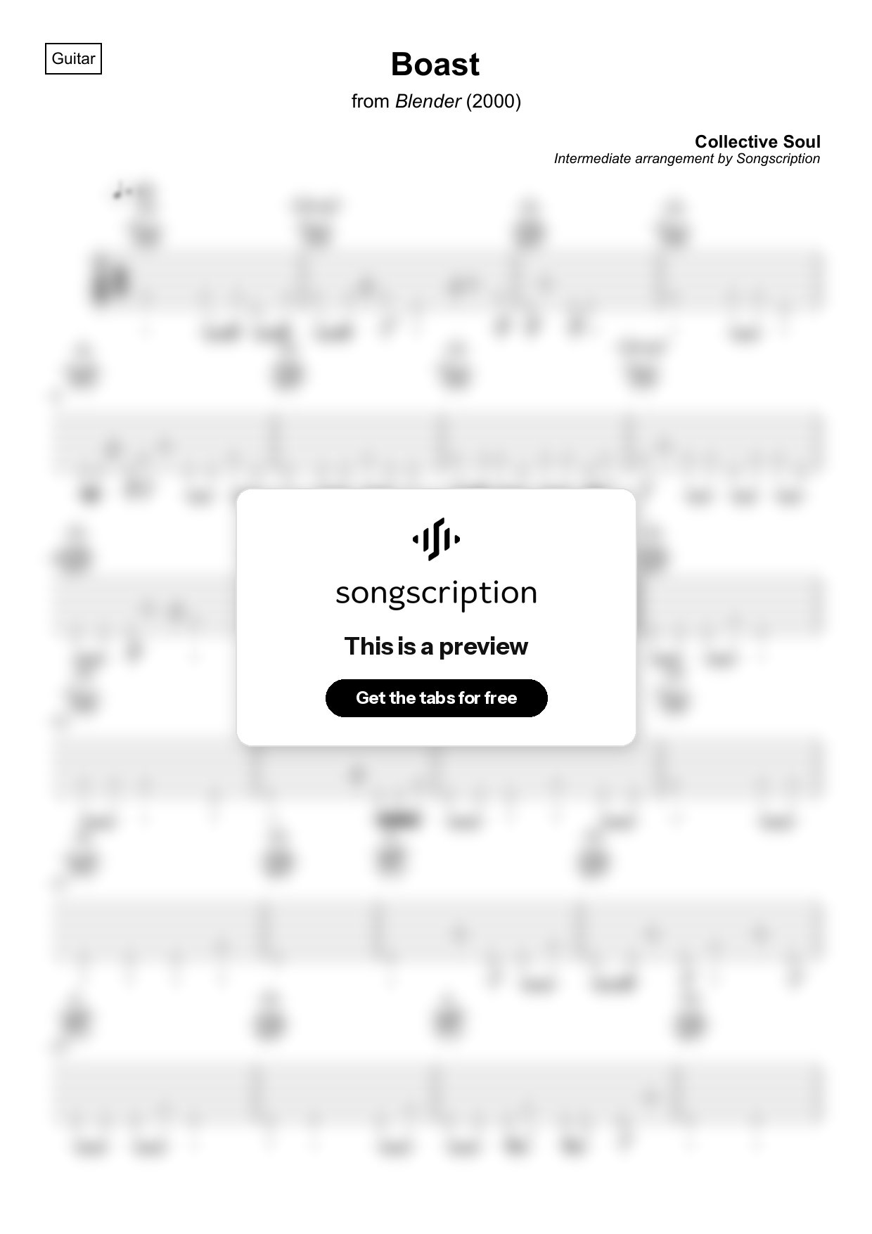 Intermediate Acoustic Guitar Tabs for "Boast" by Collective Soul
