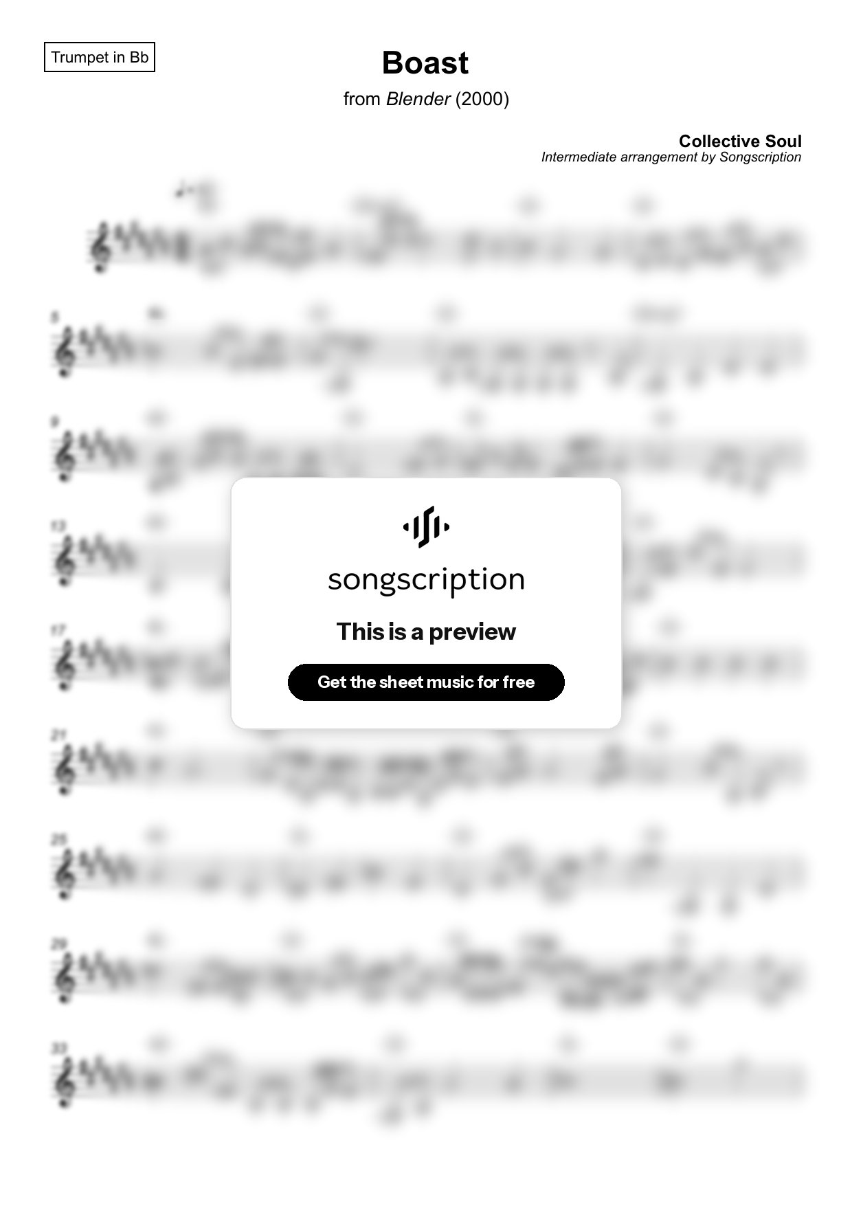 Intermediate Trumpet Sheet Music for "Boast" by Collective Soul