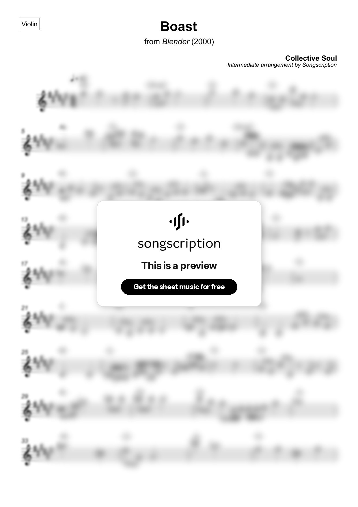 Intermediate Violin Sheet Music for "Boast" by Collective Soul