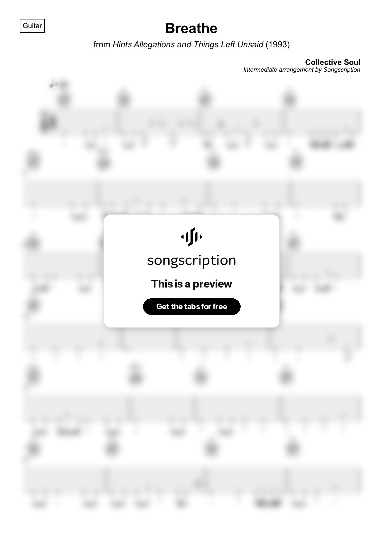 Intermediate Acoustic Guitar Tabs for "Breathe" by Collective Soul