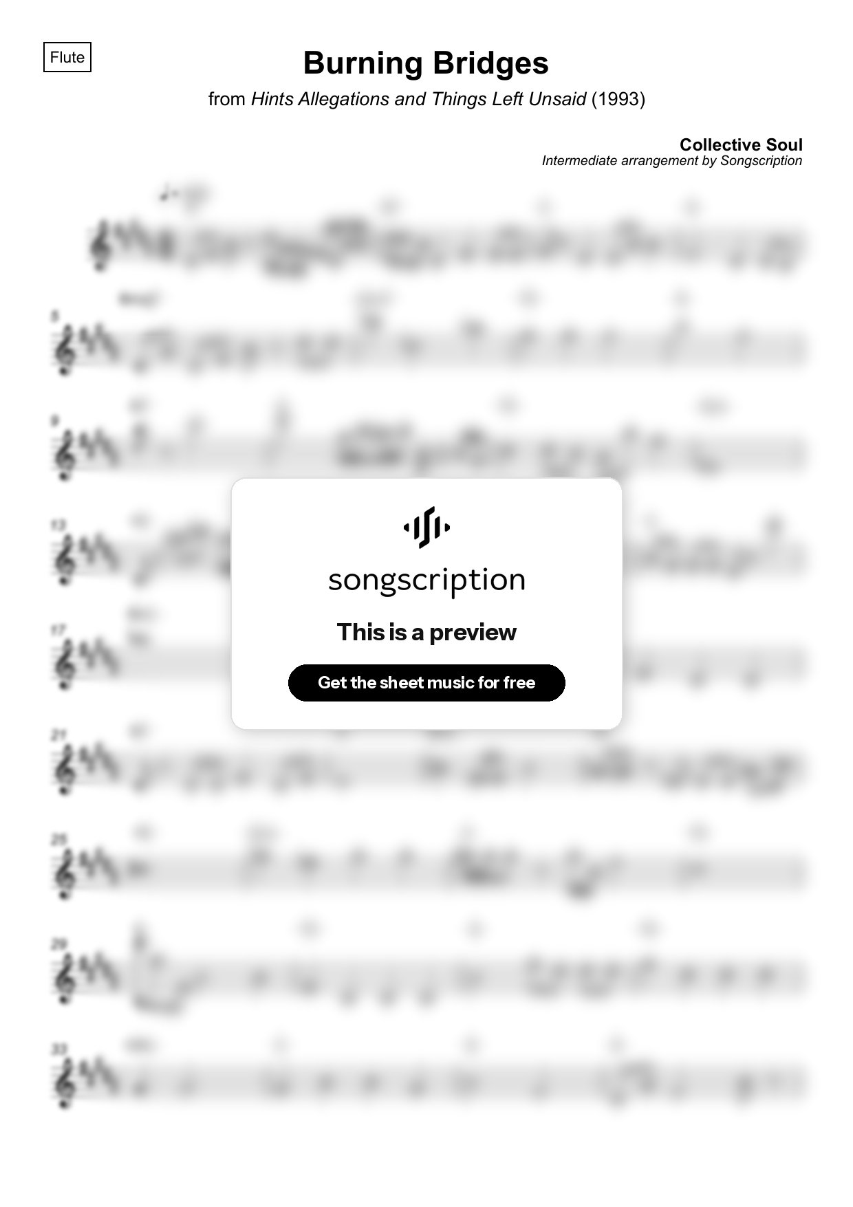 Intermediate Flute Sheet Music for "Burning Bridges" by Collective Soul