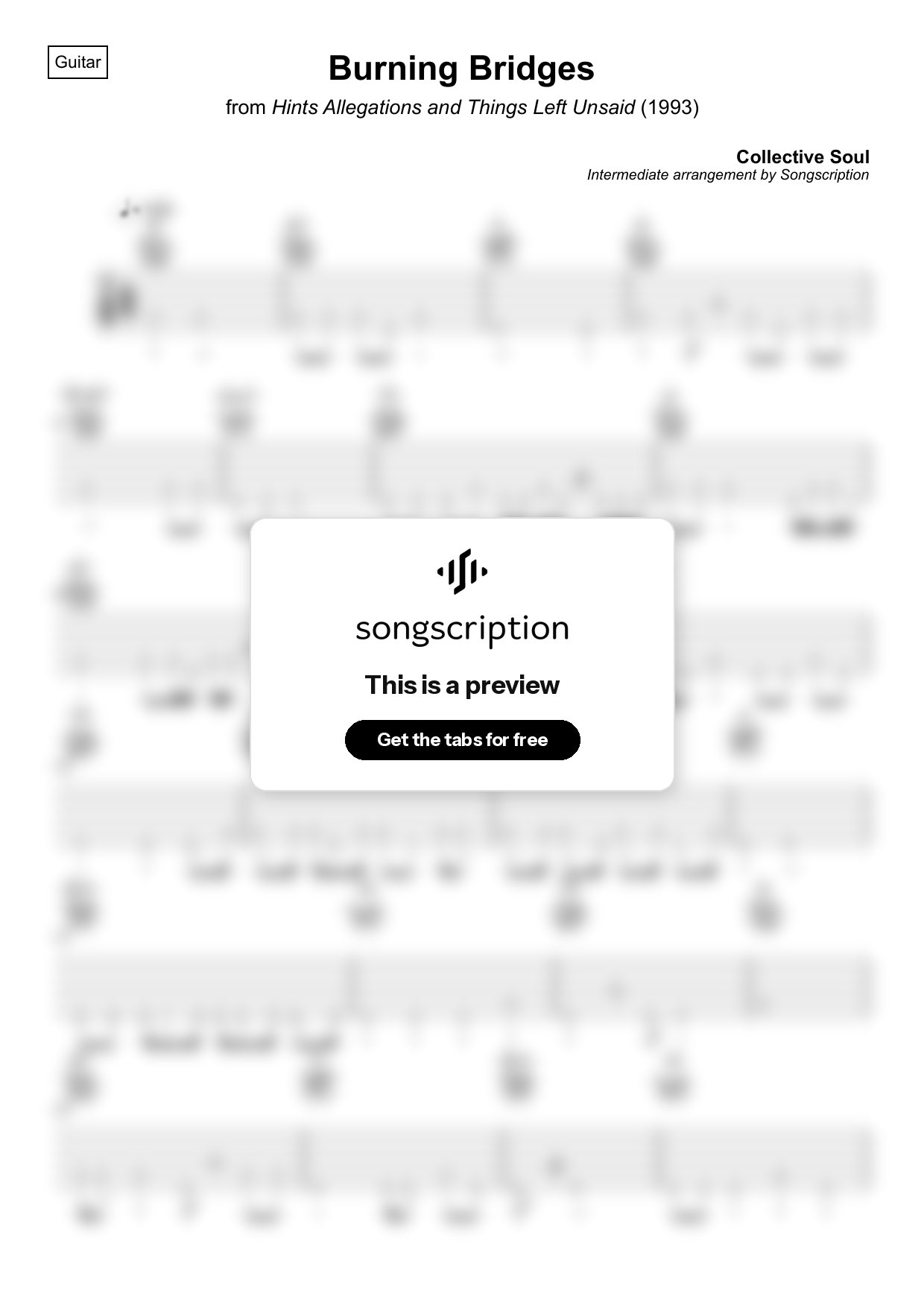 Intermediate Acoustic Guitar Tabs for "Burning Bridges" by Collective Soul