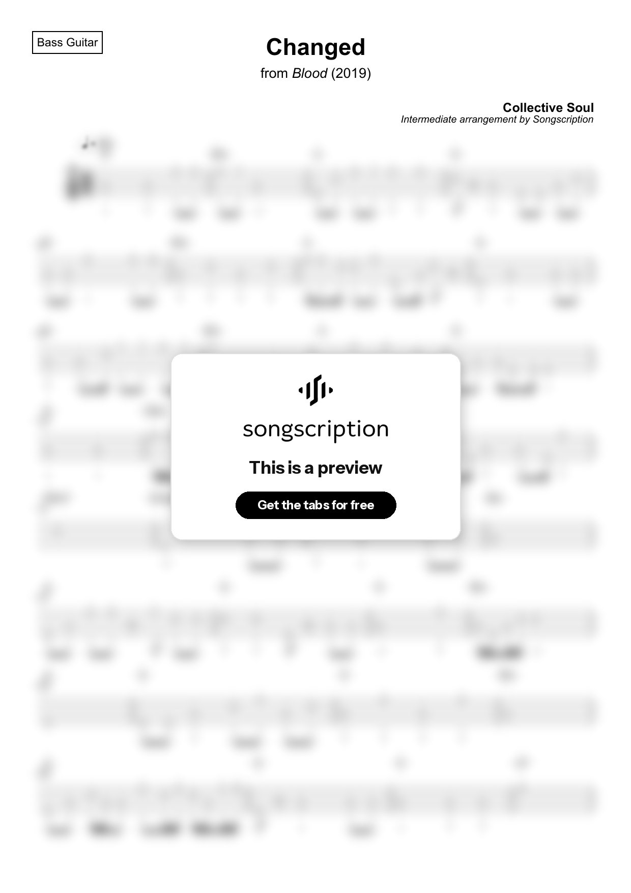 Intermediate Bass Guitar Tabs for "Changed" by Collective Soul