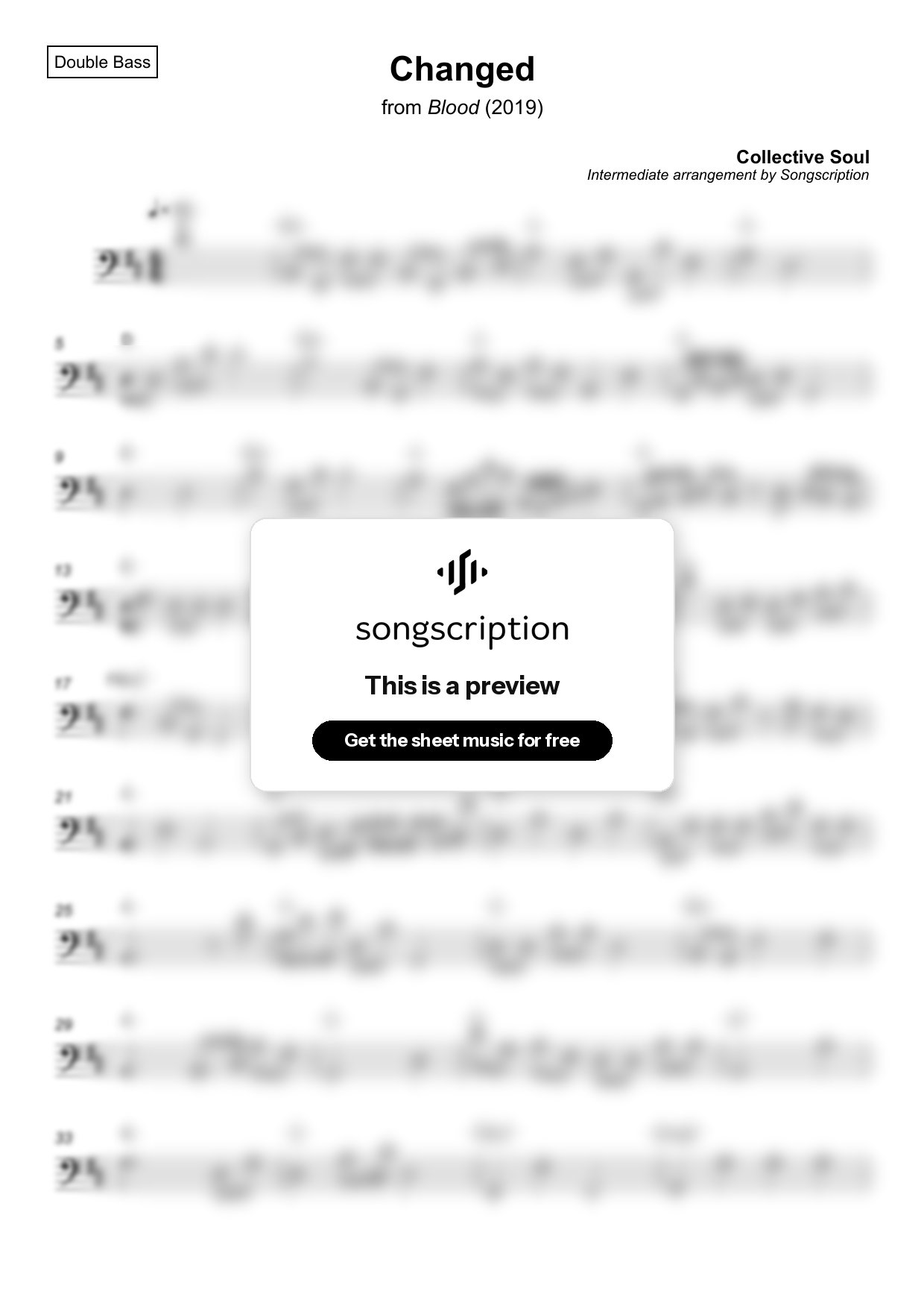 Intermediate Double Bass Sheet Music for "Changed" by Collective Soul