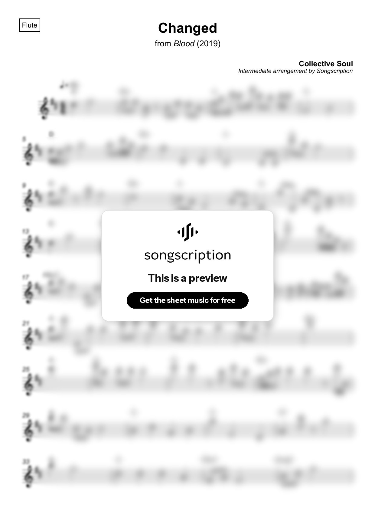 Intermediate Flute Sheet Music for "Changed" by Collective Soul