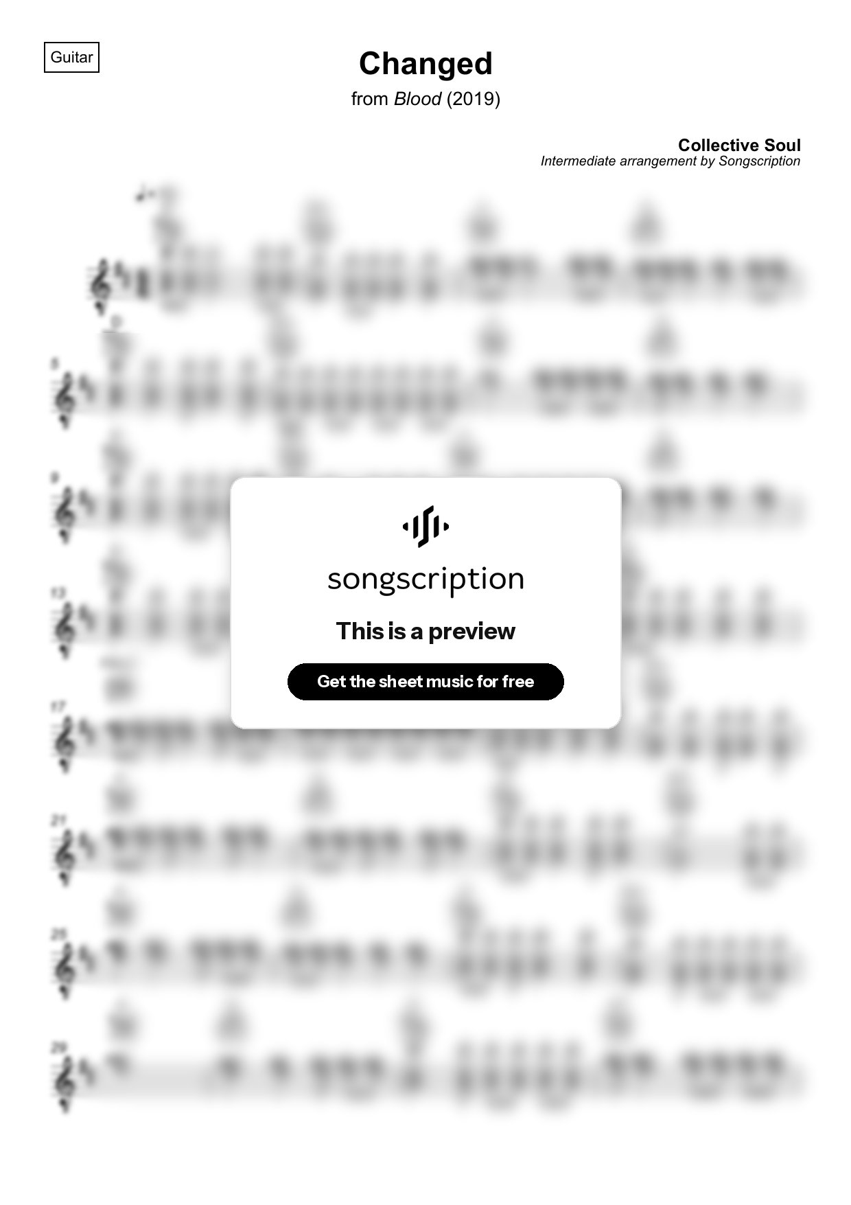 Intermediate Acoustic Guitar Sheet Music for "Changed" by Collective Soul