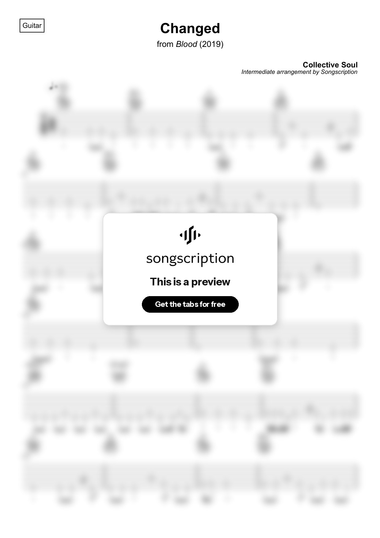 Intermediate Acoustic Guitar Tabs for "Changed" by Collective Soul