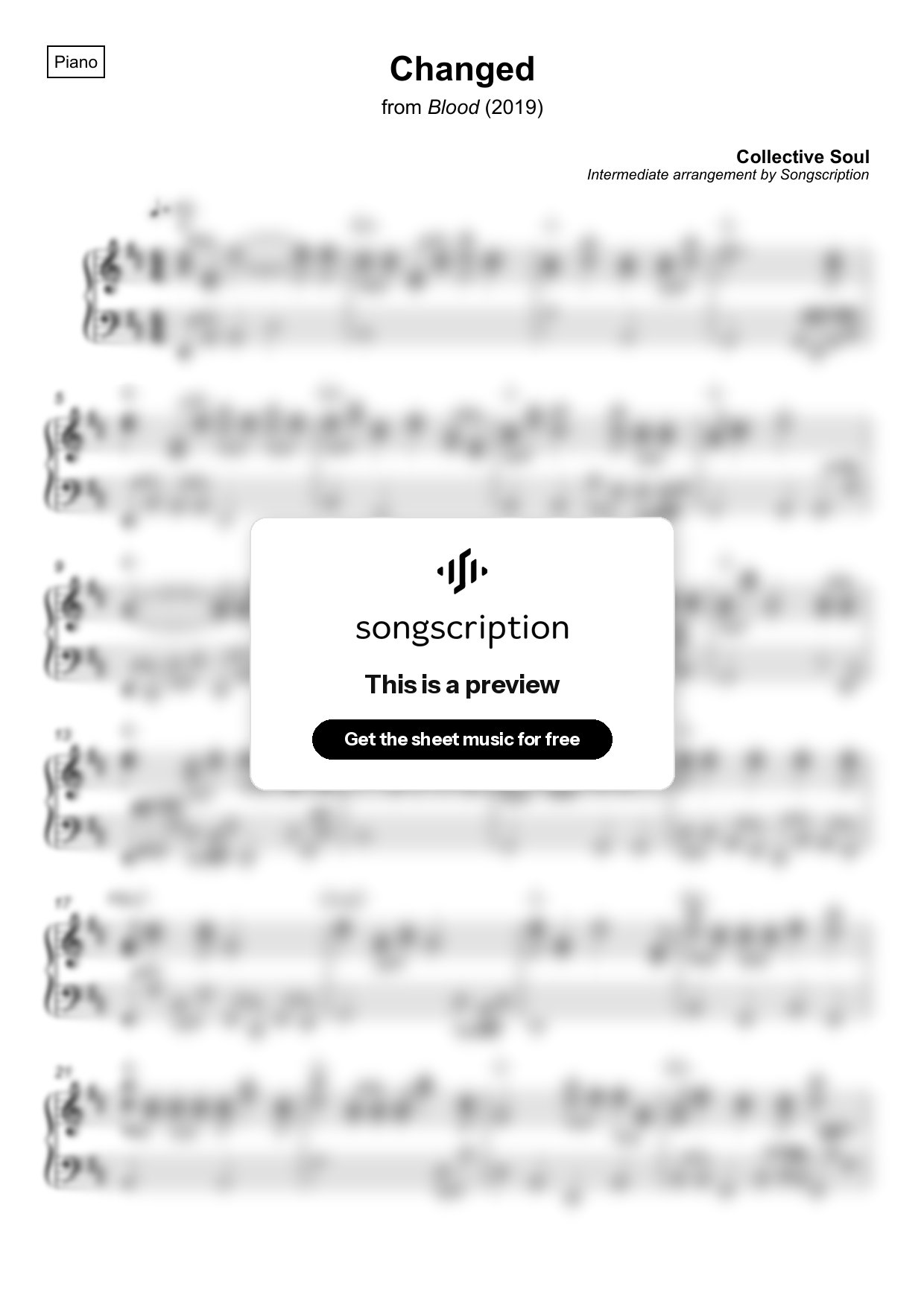 Intermediate Piano Sheet Music for "Changed" by Collective Soul