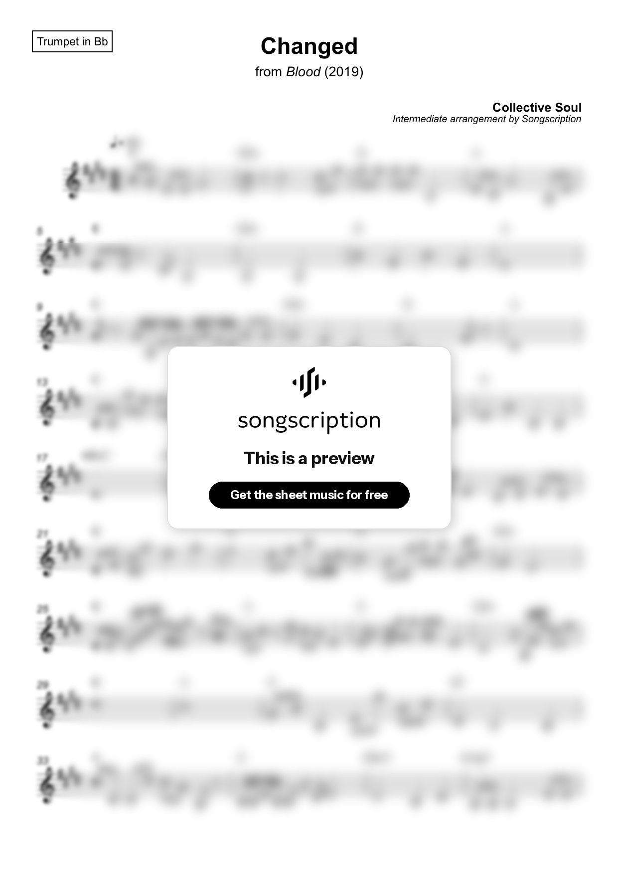 Intermediate Trumpet Sheet Music for "Changed" by Collective Soul