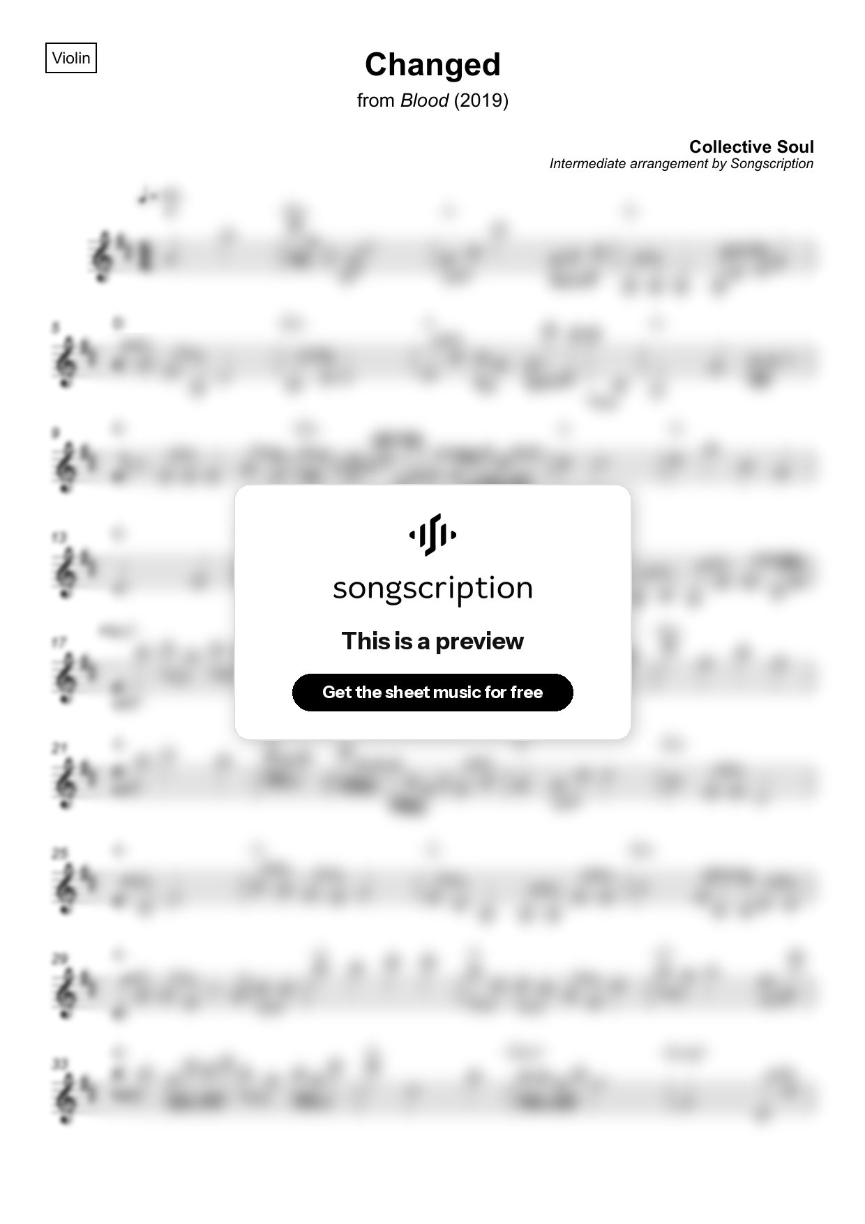 Intermediate Violin Sheet Music for "Changed" by Collective Soul