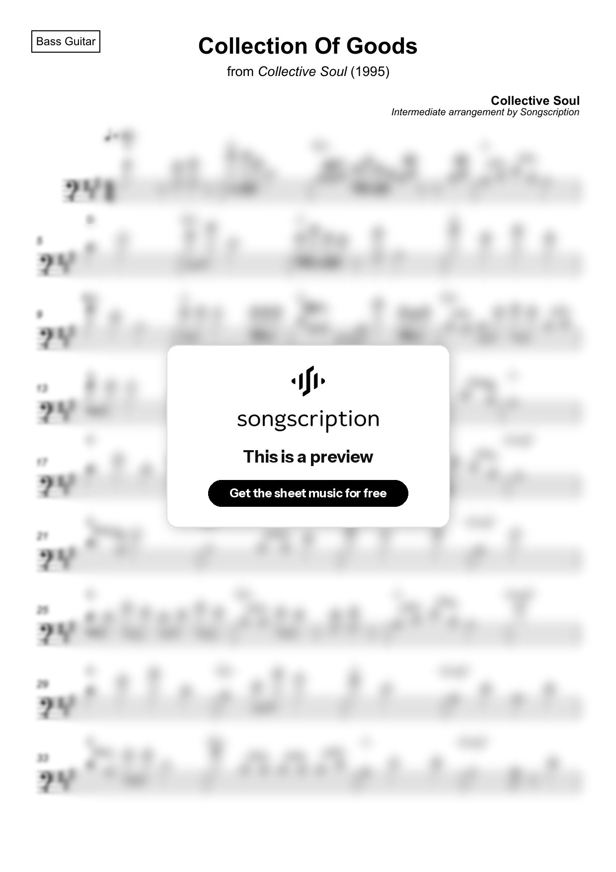 Intermediate Bass Guitar Sheet Music for "Collection Of Goods" by Collective Soul