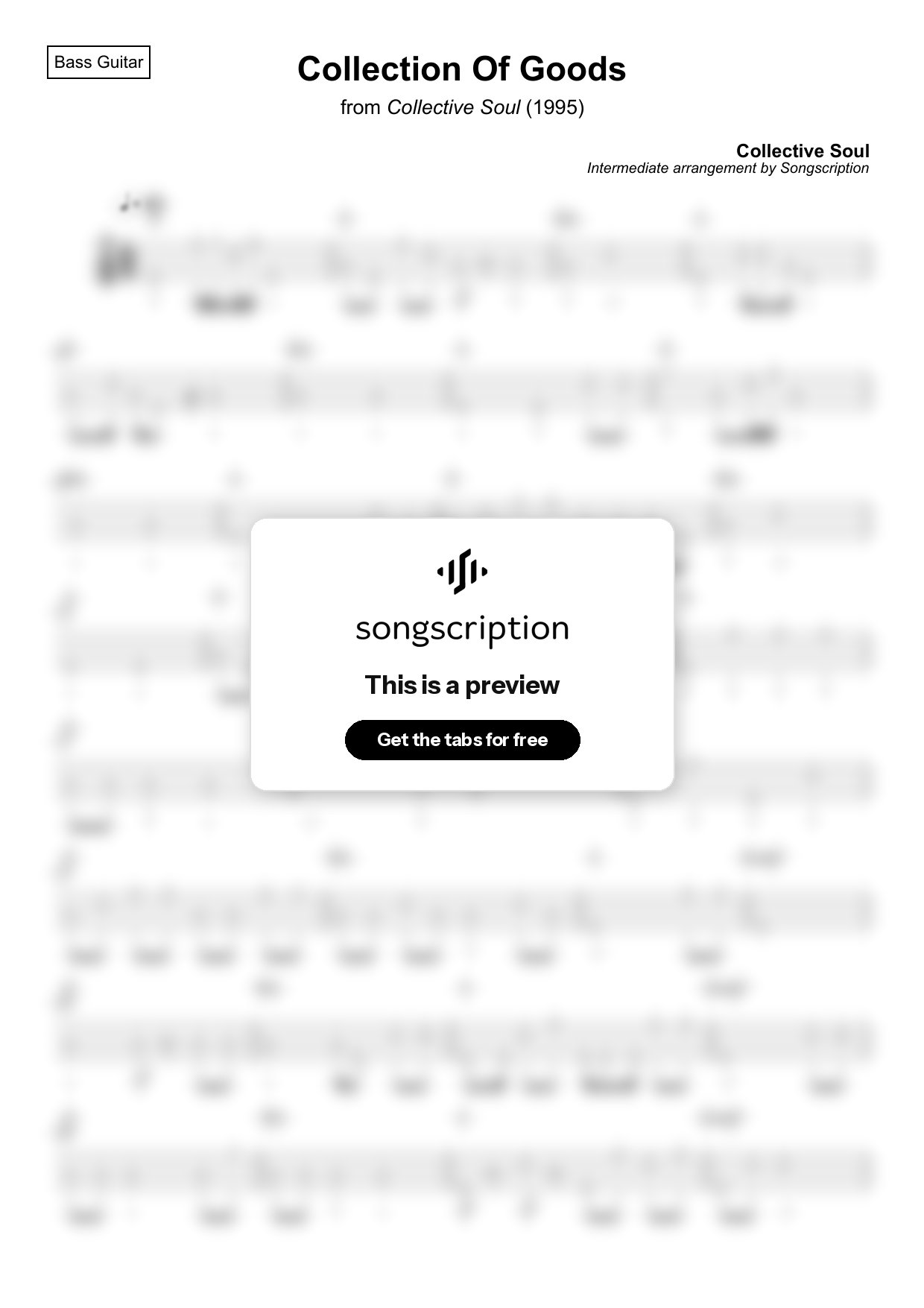 Intermediate Bass Guitar Tabs for "Collection Of Goods" by Collective Soul