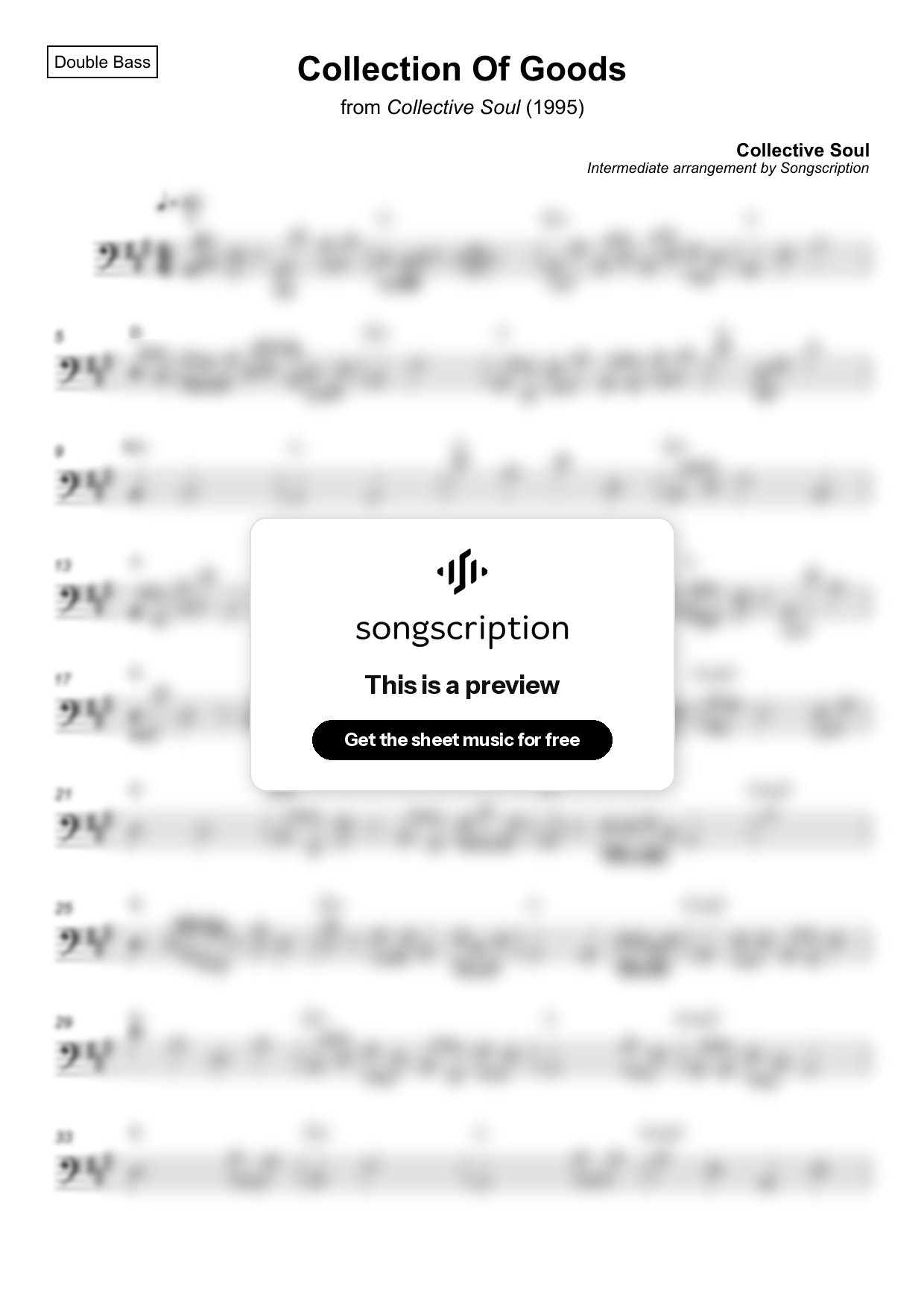 Intermediate Double Bass Sheet Music for "Collection Of Goods" by Collective Soul