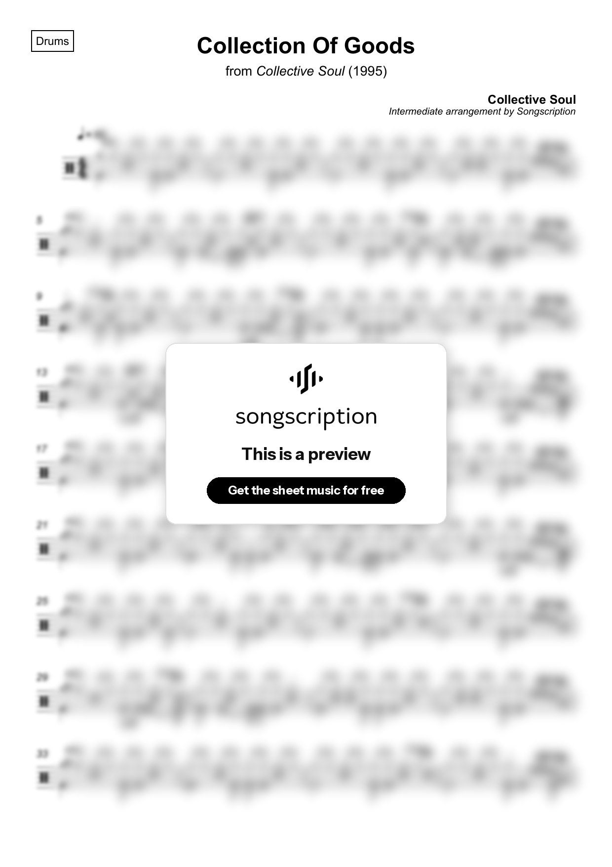 Intermediate Drums Sheet Music for "Collection Of Goods" by Collective Soul