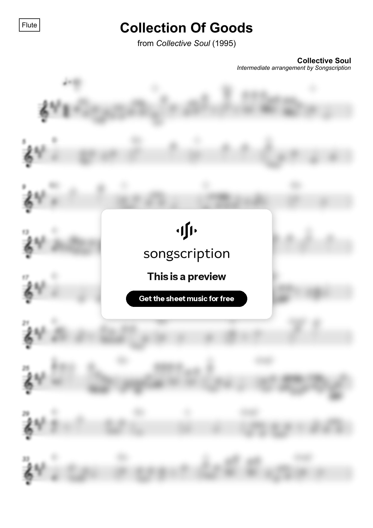 Intermediate Flute Sheet Music for "Collection Of Goods" by Collective Soul