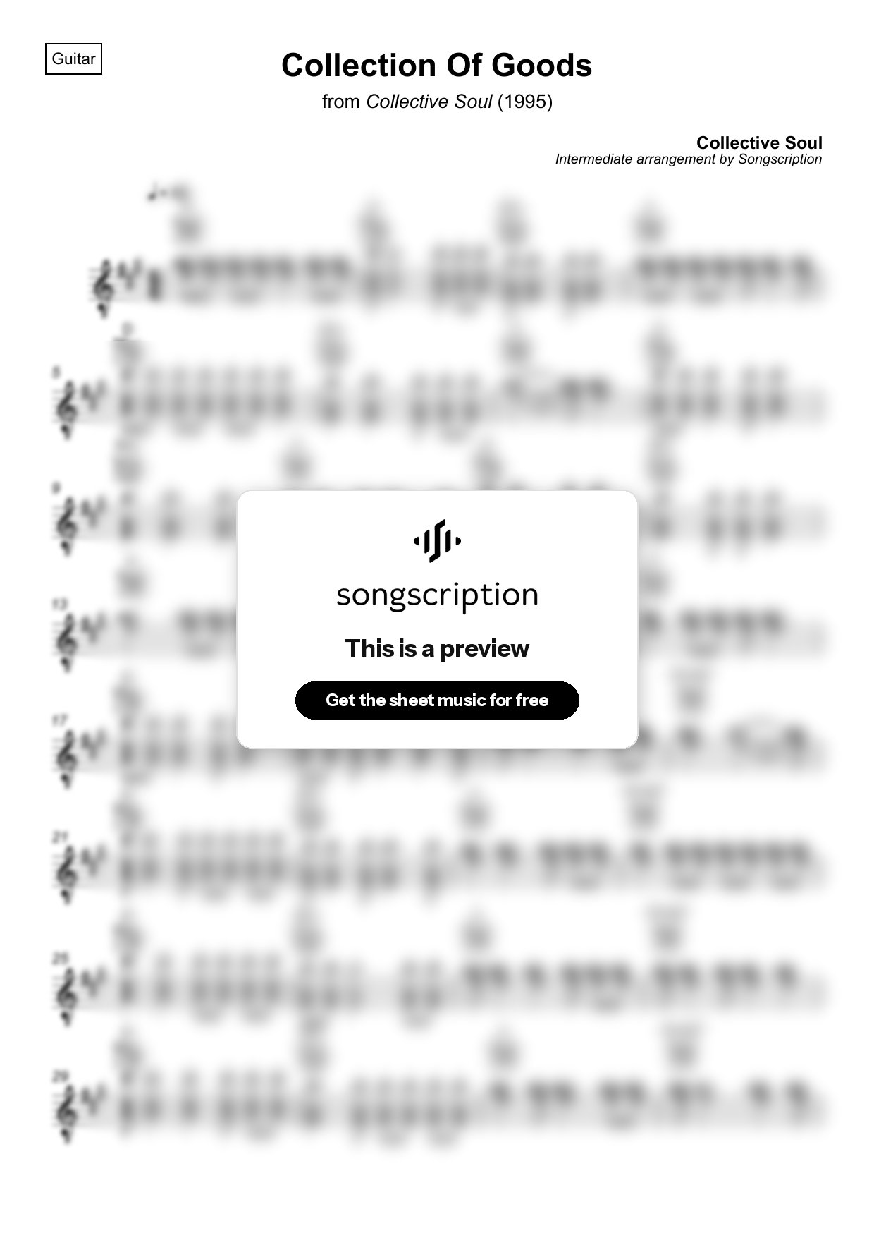 Intermediate Acoustic Guitar Sheet Music for "Collection Of Goods" by Collective Soul
