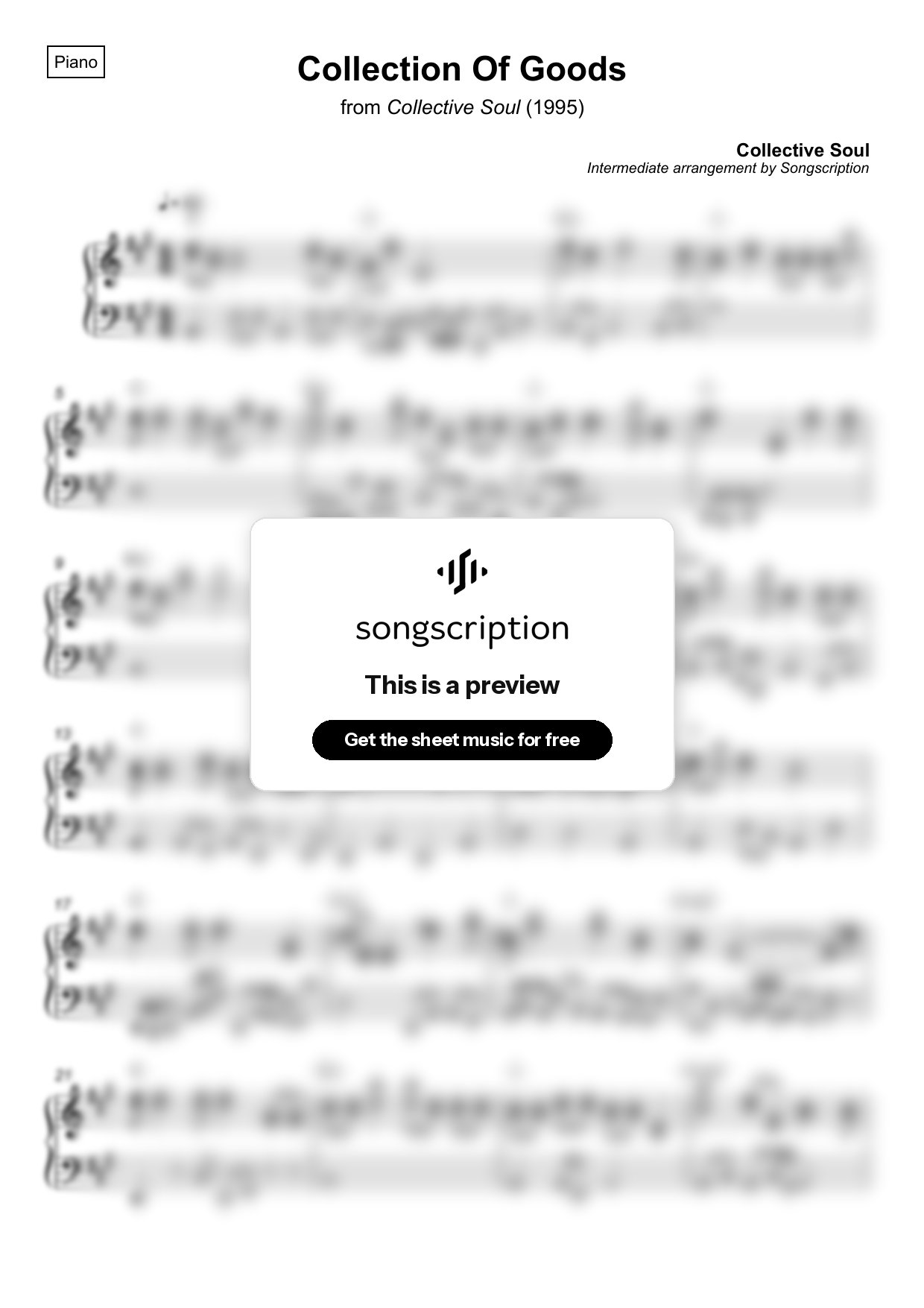 Intermediate Piano Sheet Music for "Collection Of Goods" by Collective Soul