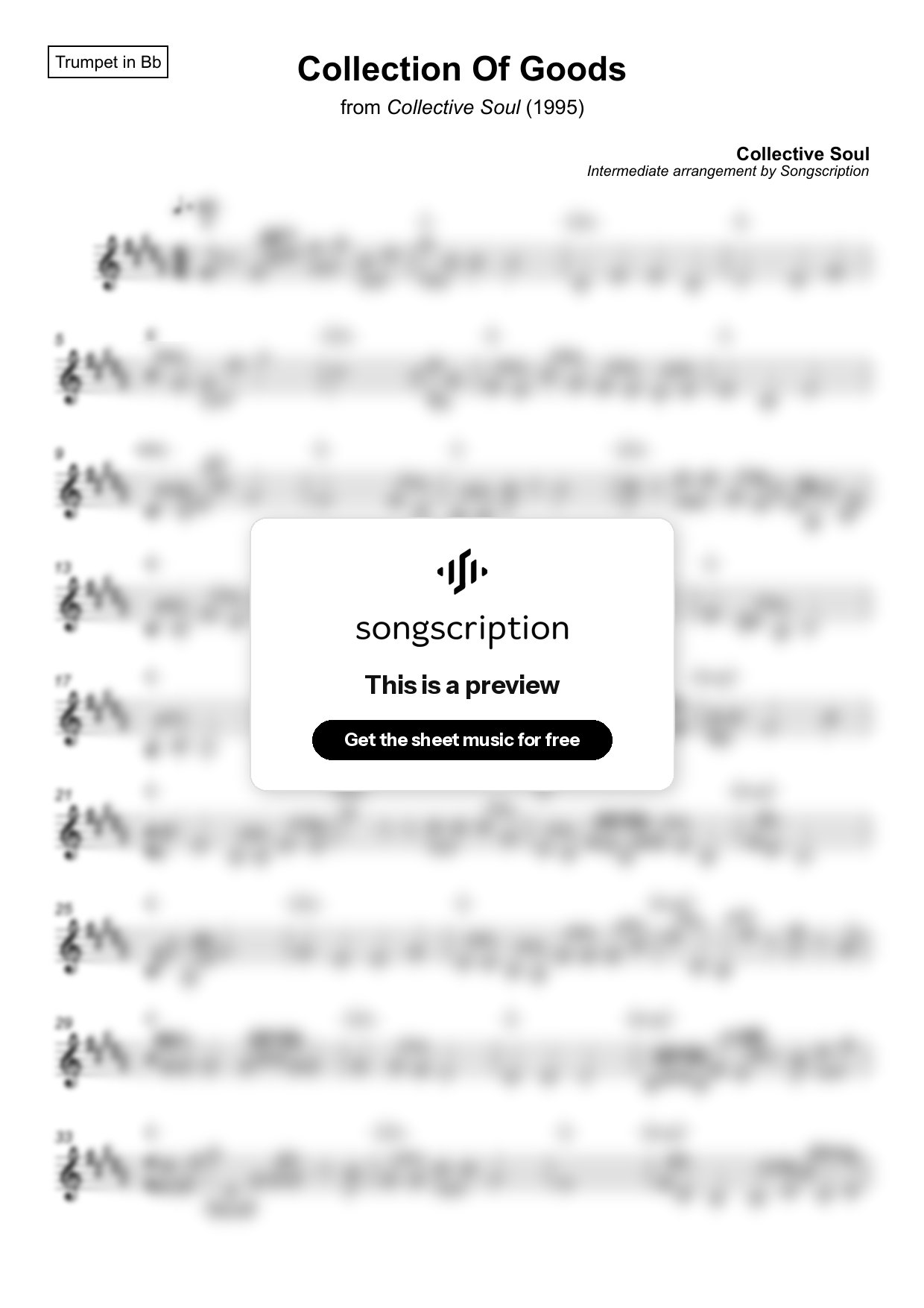 Intermediate Trumpet Sheet Music for "Collection Of Goods" by Collective Soul