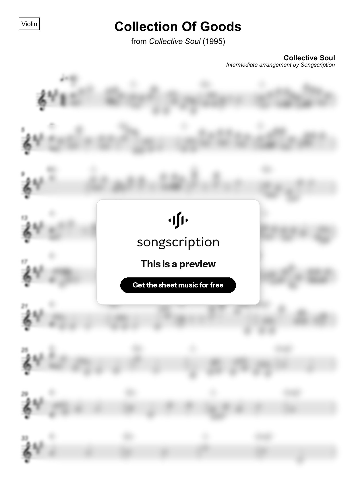 Intermediate Violin Sheet Music for "Collection Of Goods" by Collective Soul