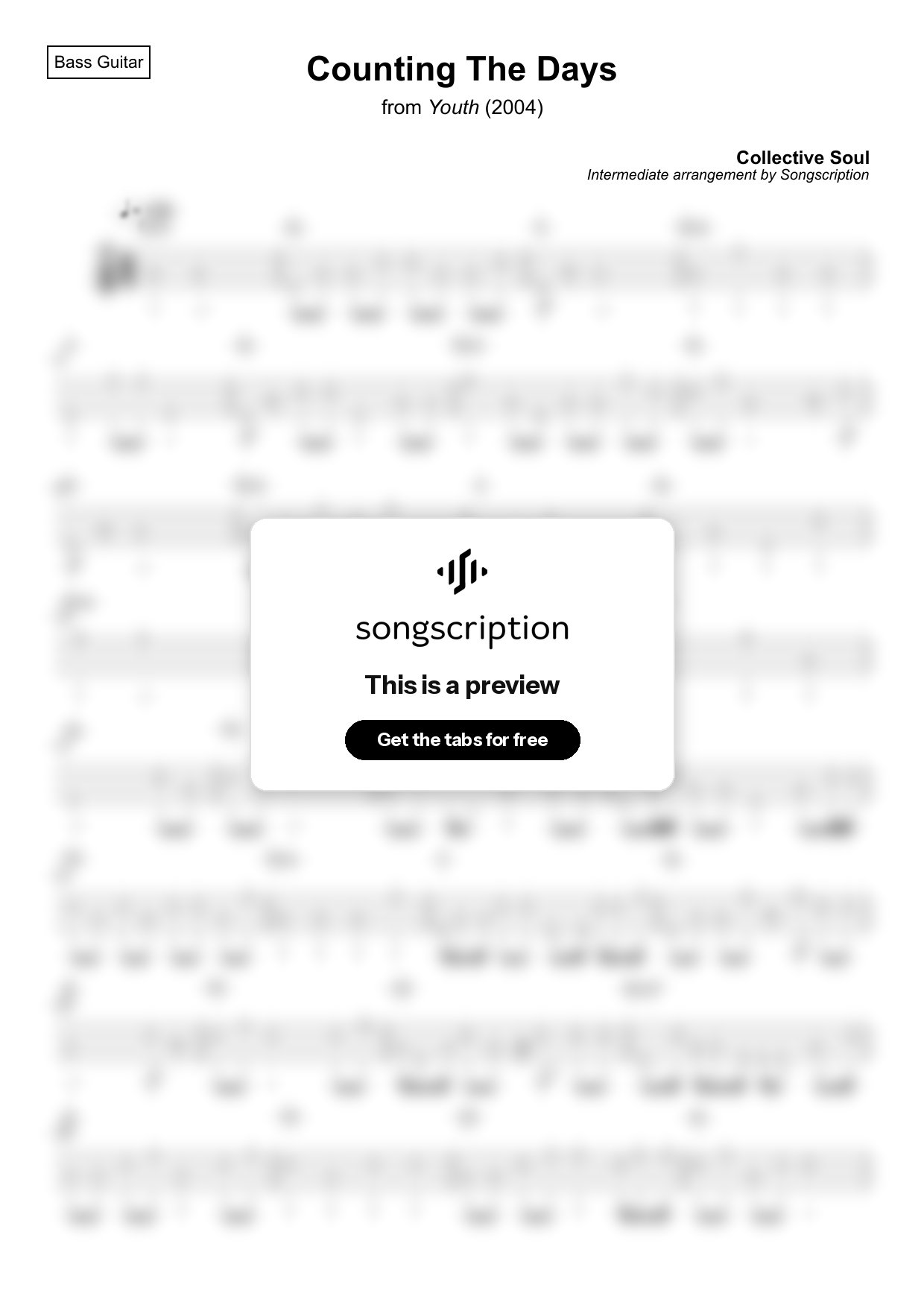 Intermediate Bass Guitar Tabs for "Counting The Days" by Collective Soul