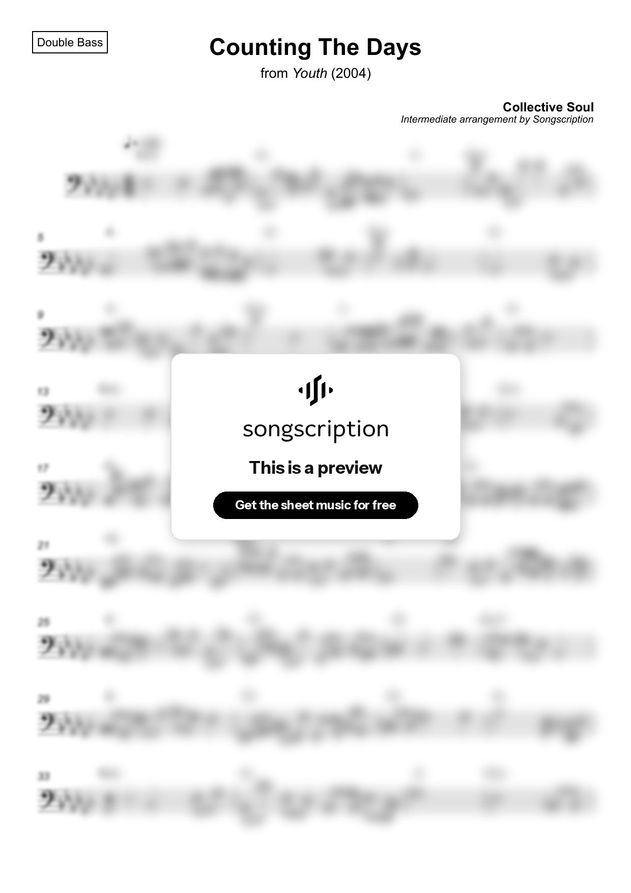 Intermediate Double Bass Sheet Music for "Counting The Days" by Collective Soul