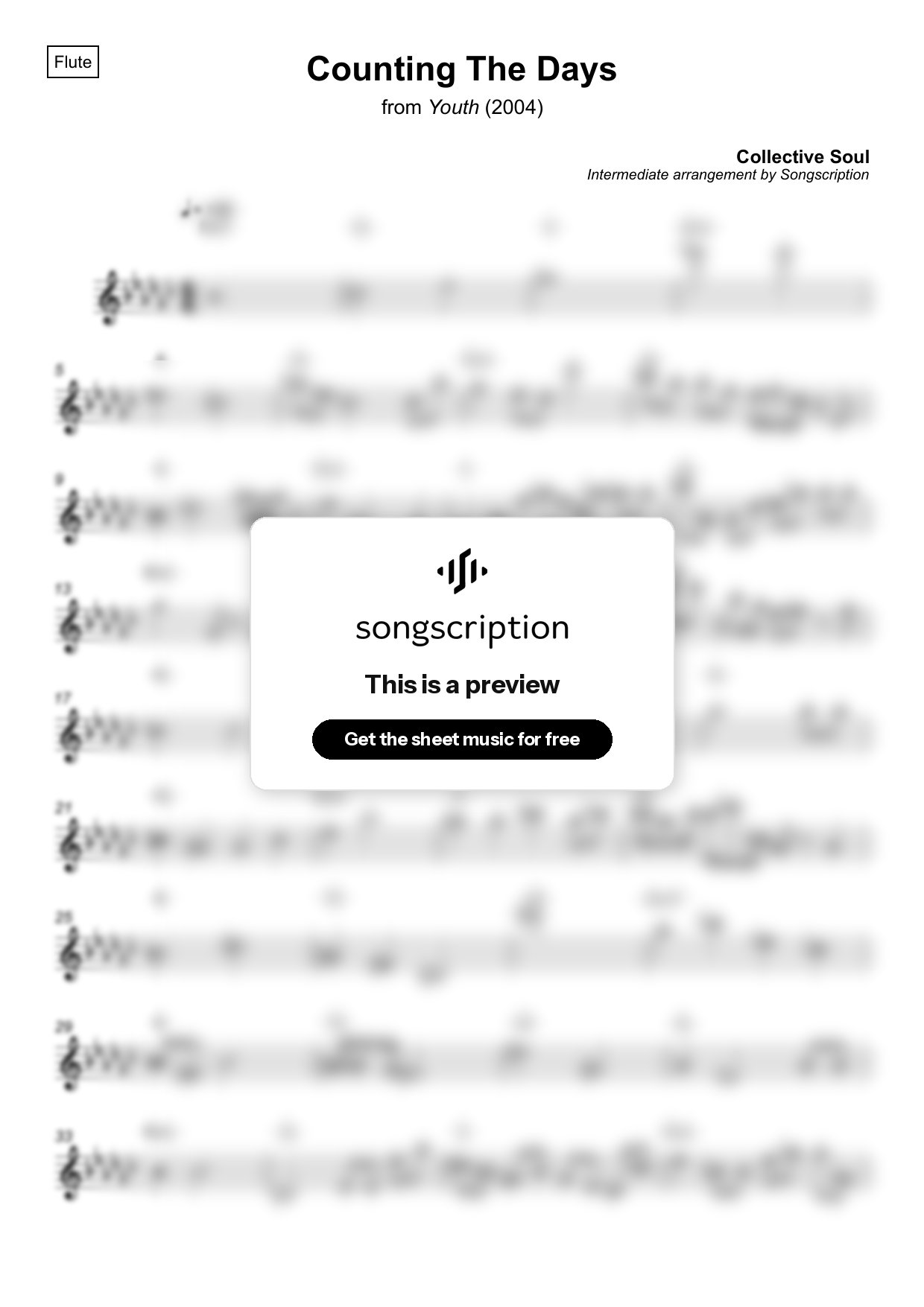 Intermediate Flute Sheet Music for "Counting The Days" by Collective Soul