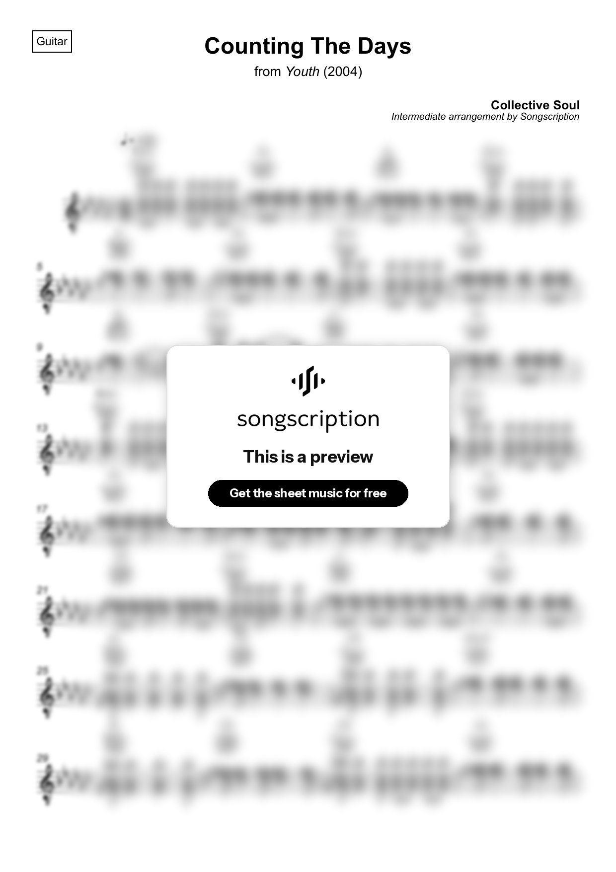 Intermediate Acoustic Guitar Sheet Music for "Counting The Days" by Collective Soul