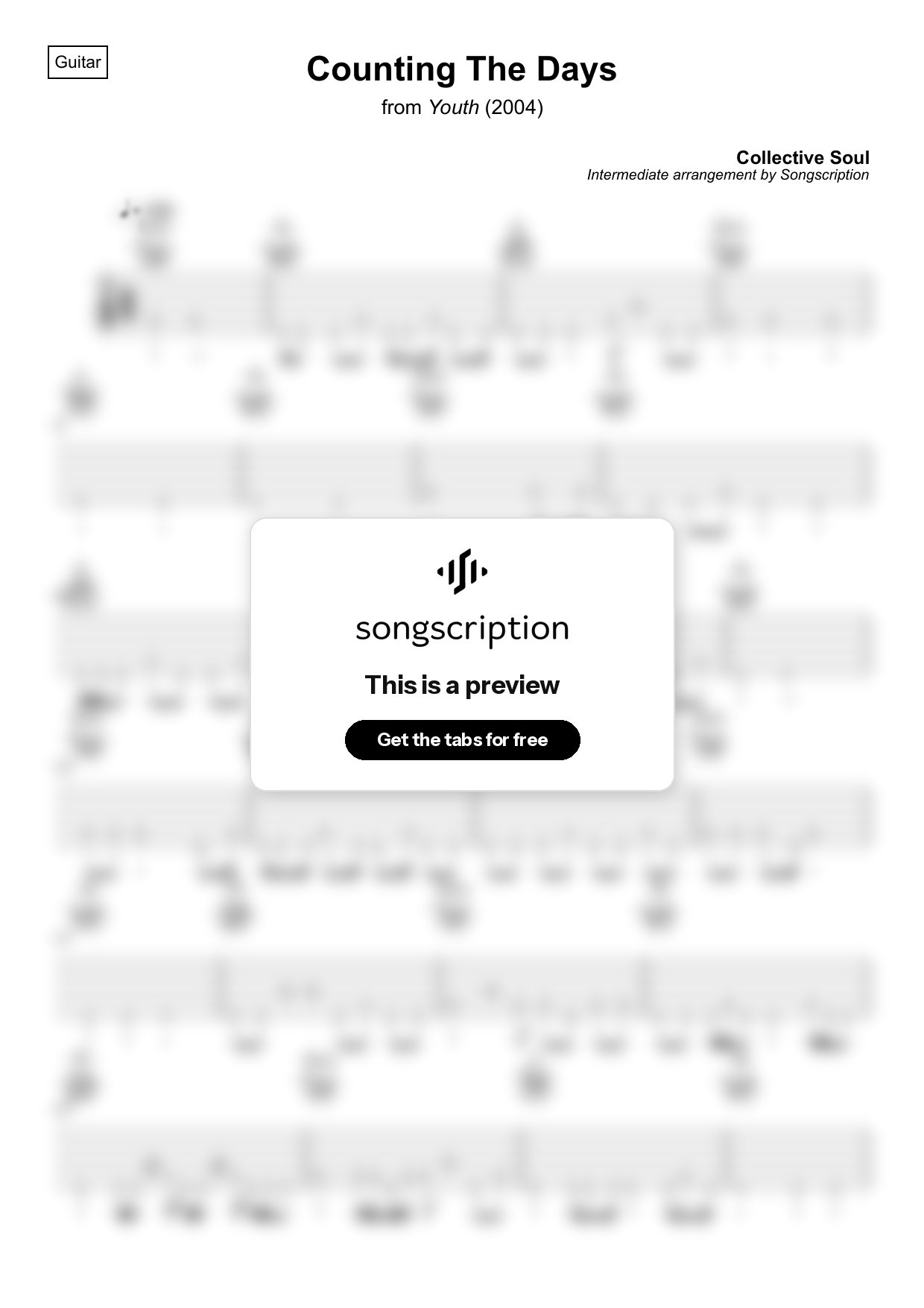 Intermediate Acoustic Guitar Tabs for "Counting The Days" by Collective Soul