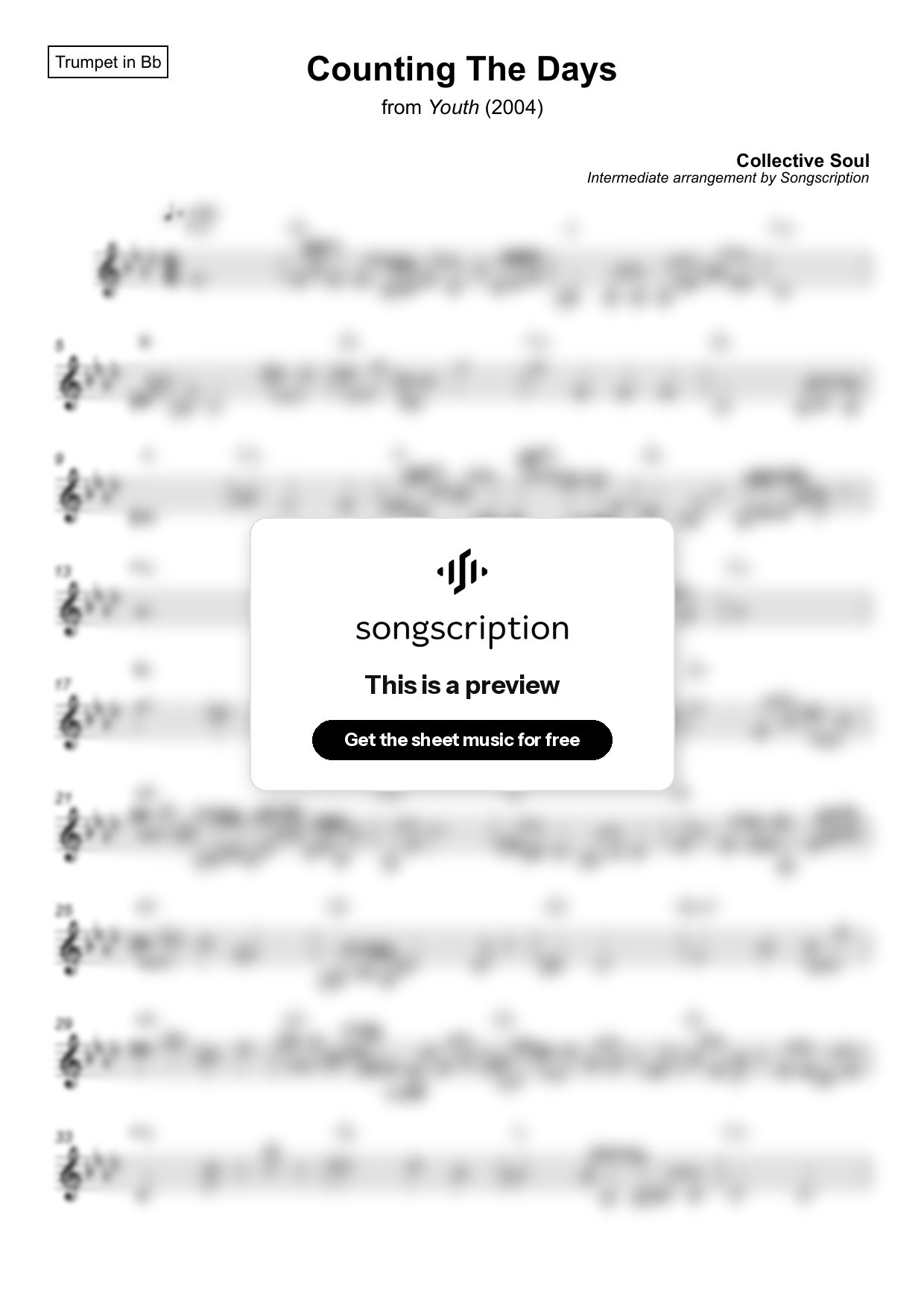 Intermediate Trumpet Sheet Music for "Counting The Days" by Collective Soul