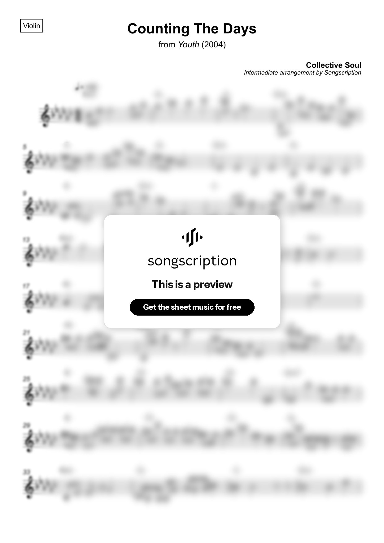 Intermediate Violin Sheet Music for "Counting The Days" by Collective Soul