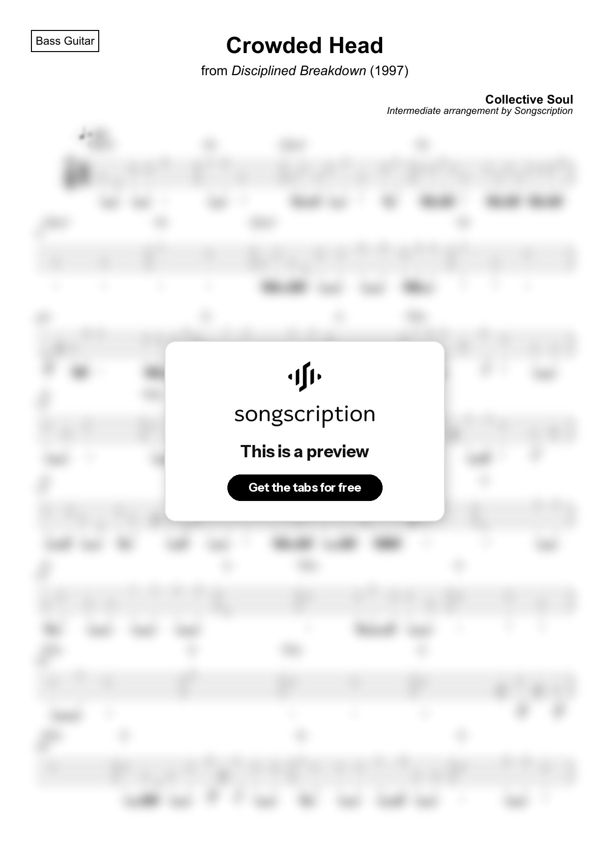 Intermediate Bass Guitar Tabs for "Crowded Head" by Collective Soul