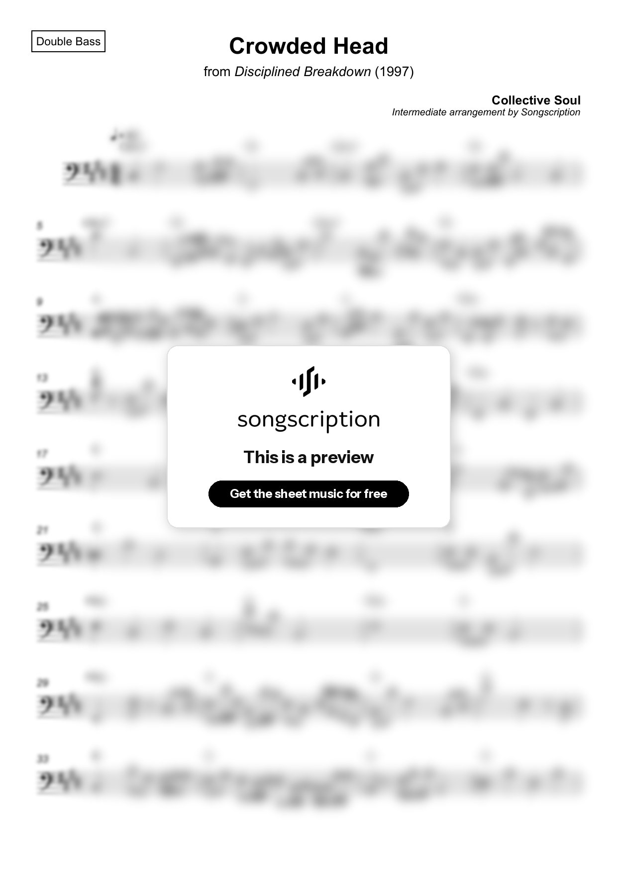 Intermediate Double Bass Sheet Music for "Crowded Head" by Collective Soul
