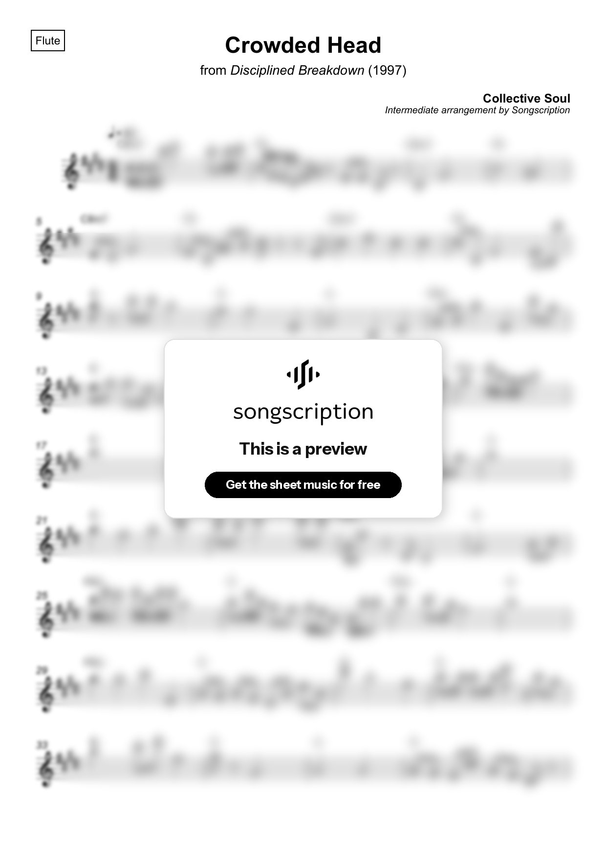 Intermediate Flute Sheet Music for "Crowded Head" by Collective Soul