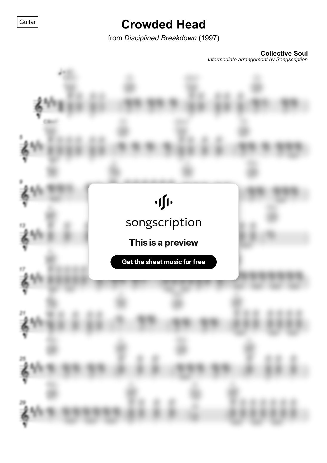 Intermediate Acoustic Guitar Sheet Music for "Crowded Head" by Collective Soul