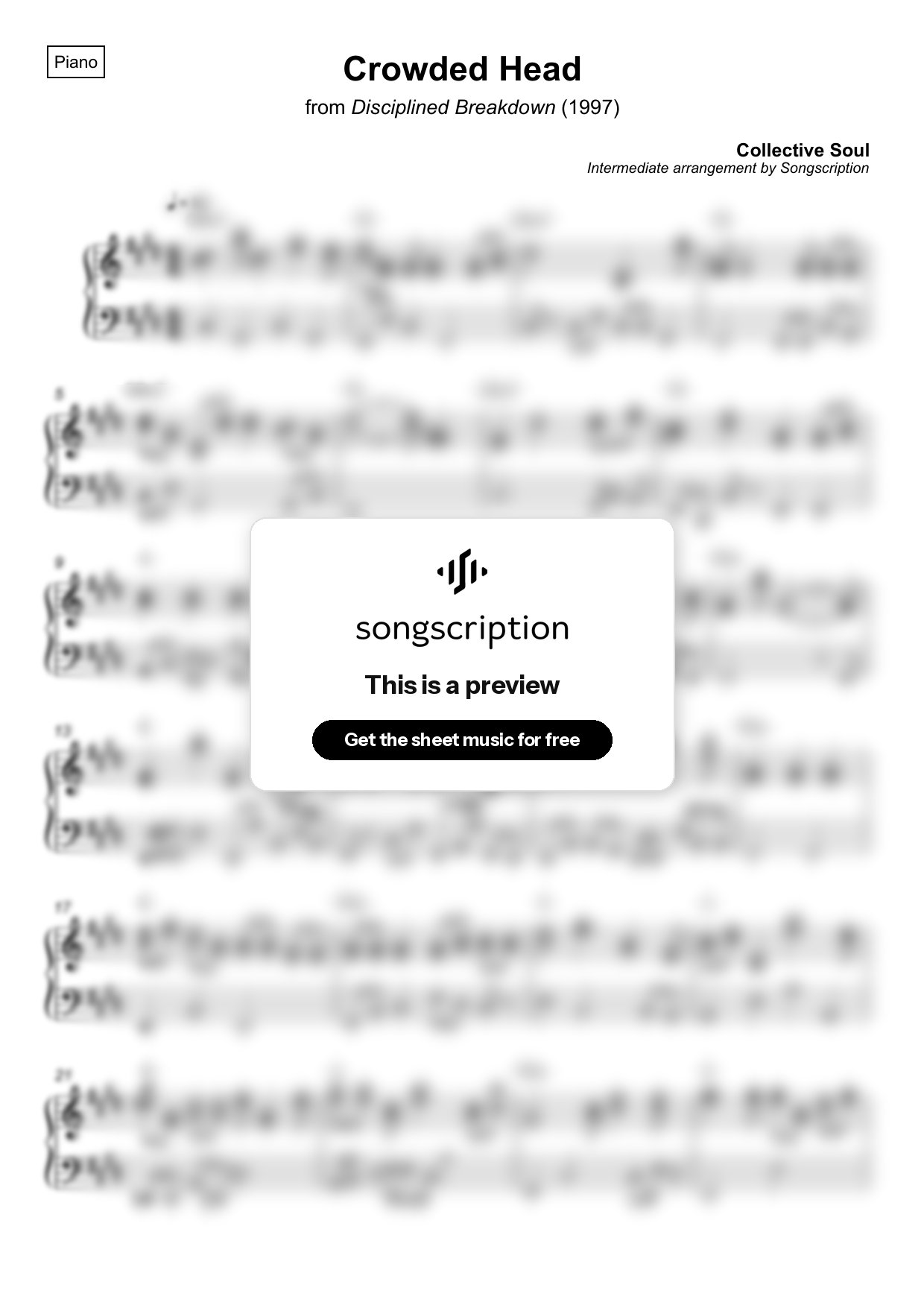 Intermediate Piano Sheet Music for "Crowded Head" by Collective Soul